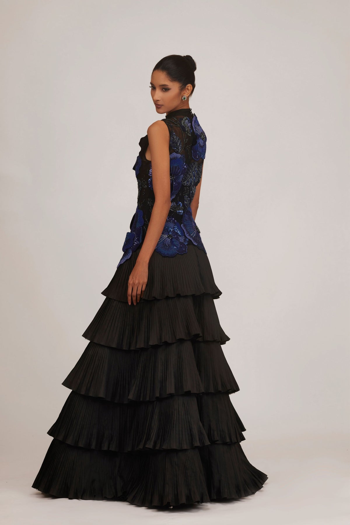 3d Floral Pleated Gown