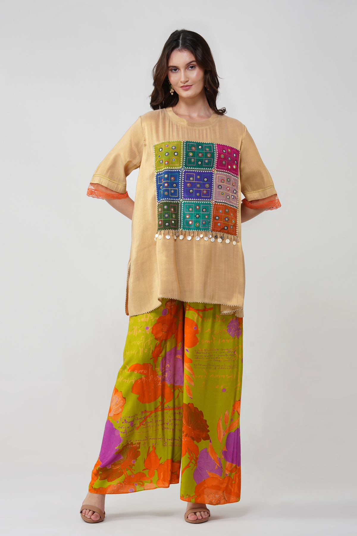 Floral Mirrorwork Top Set