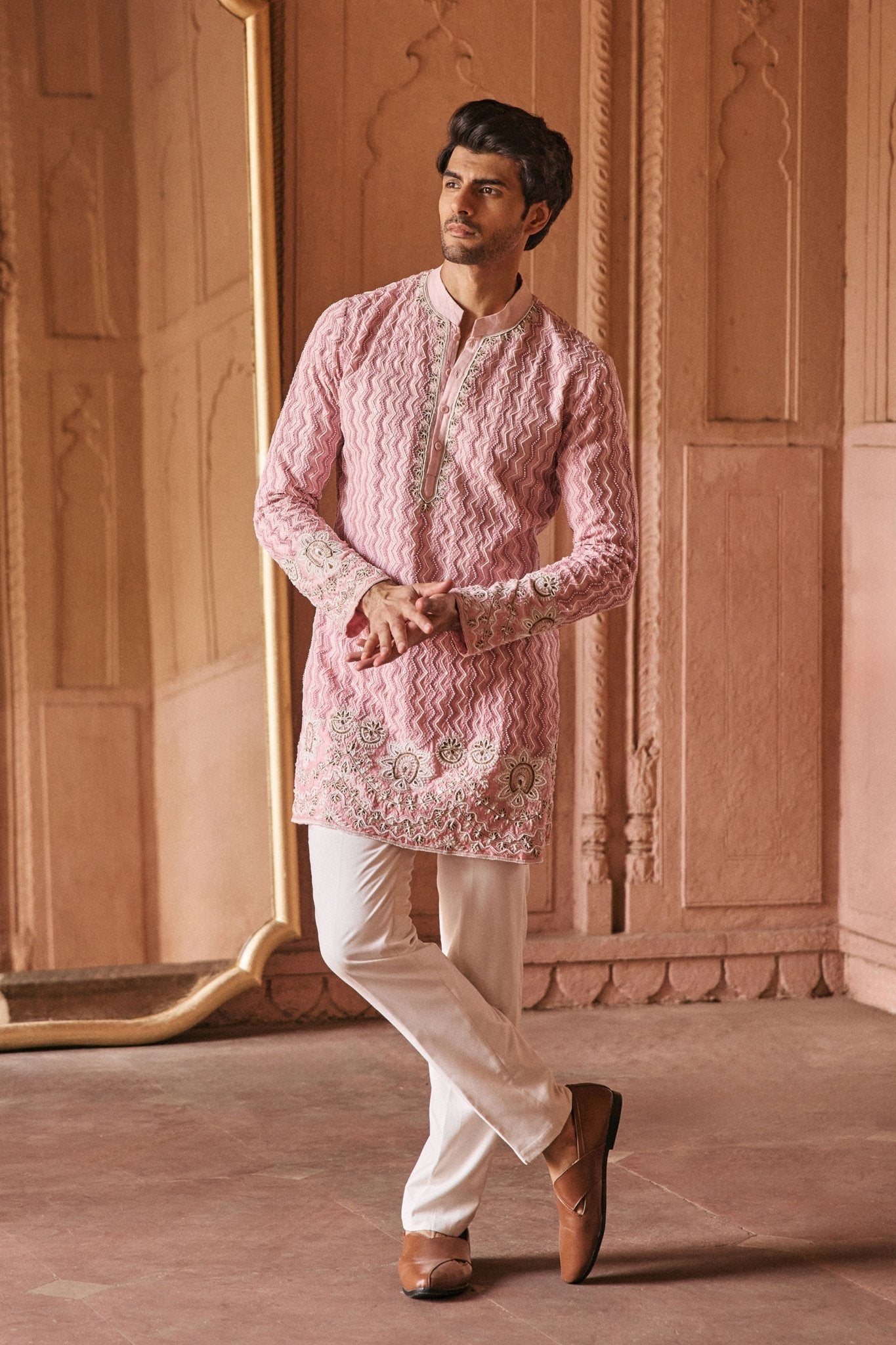 Pink Dori Kurta Set - Anjanaa M Dang Menswear - Elahe