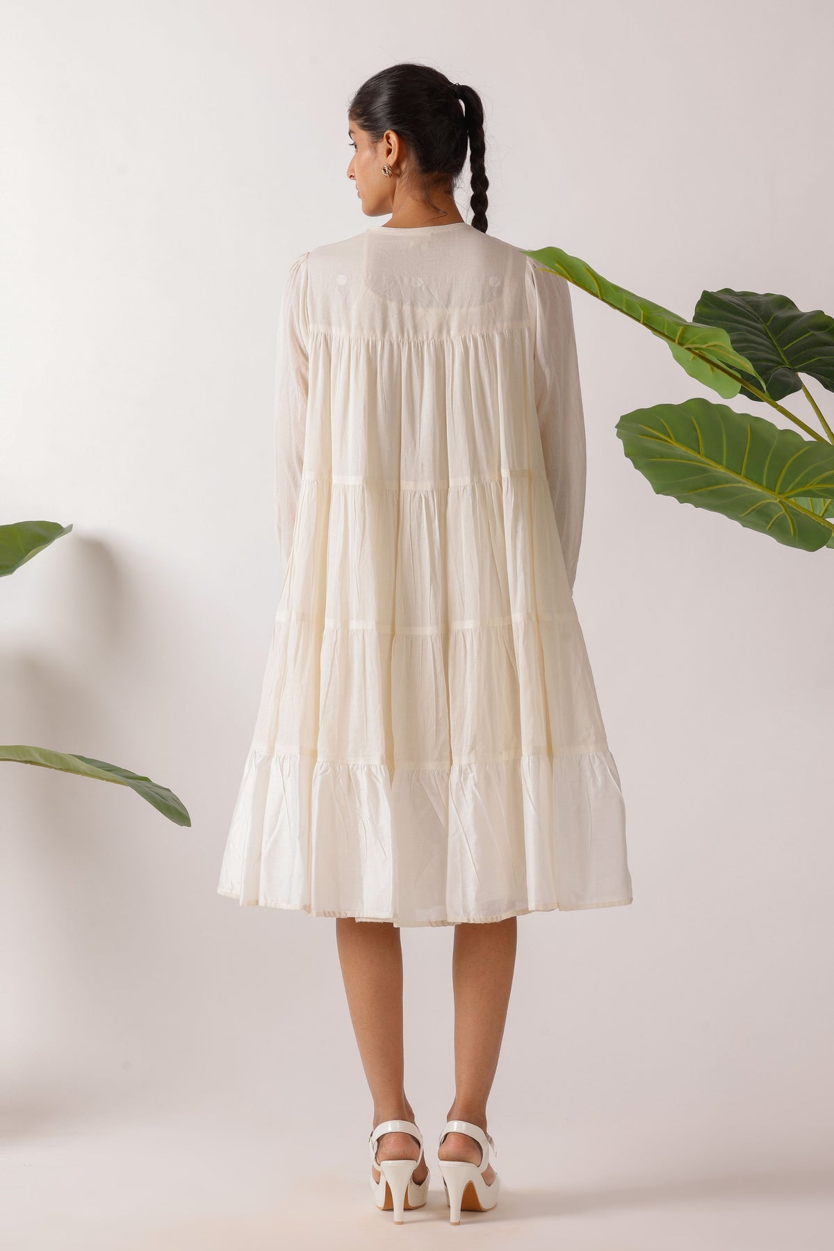 Jamdani Embroidered Yoke Tier Dress