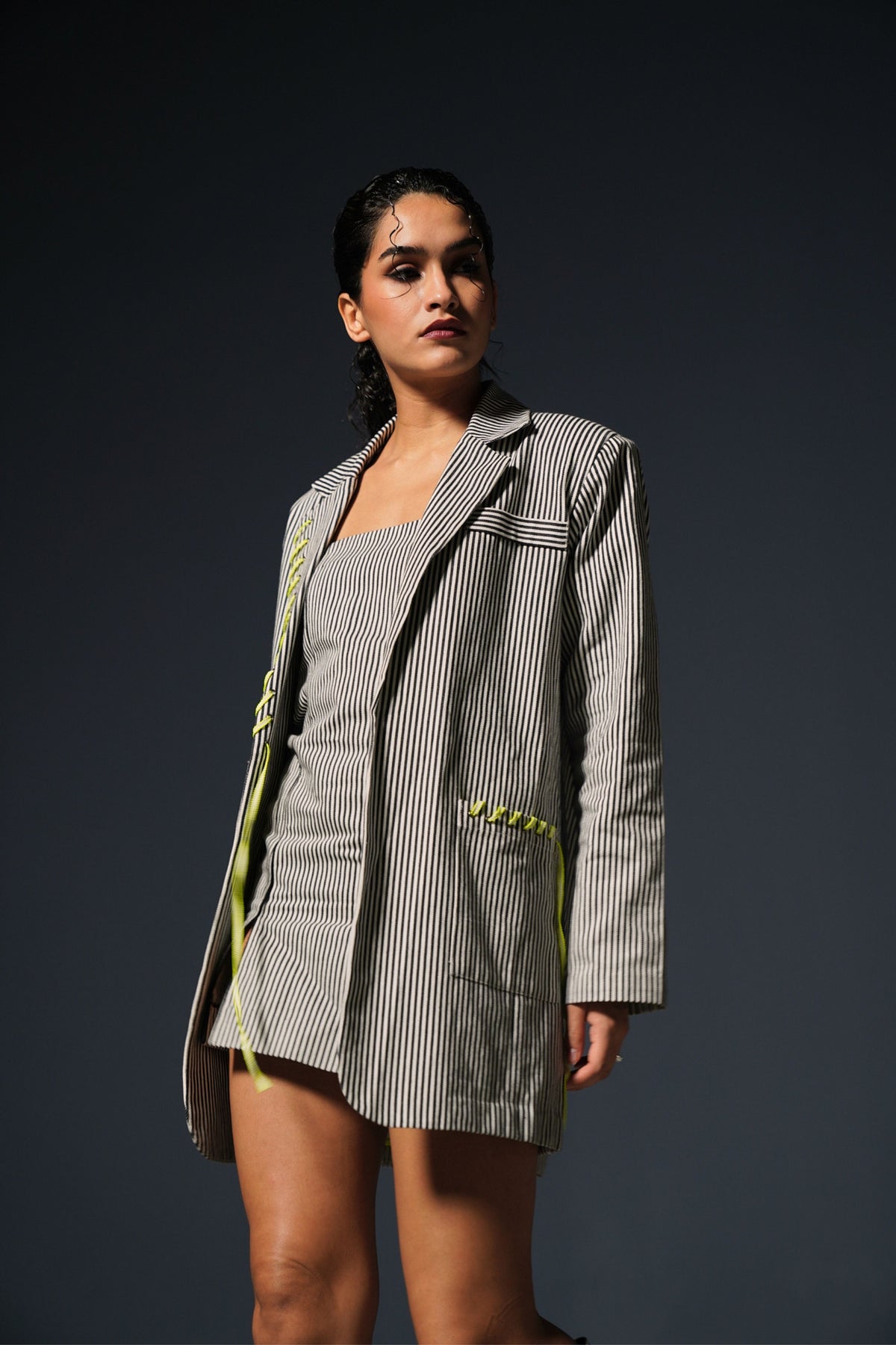 Denim Striped Oversized Blazer