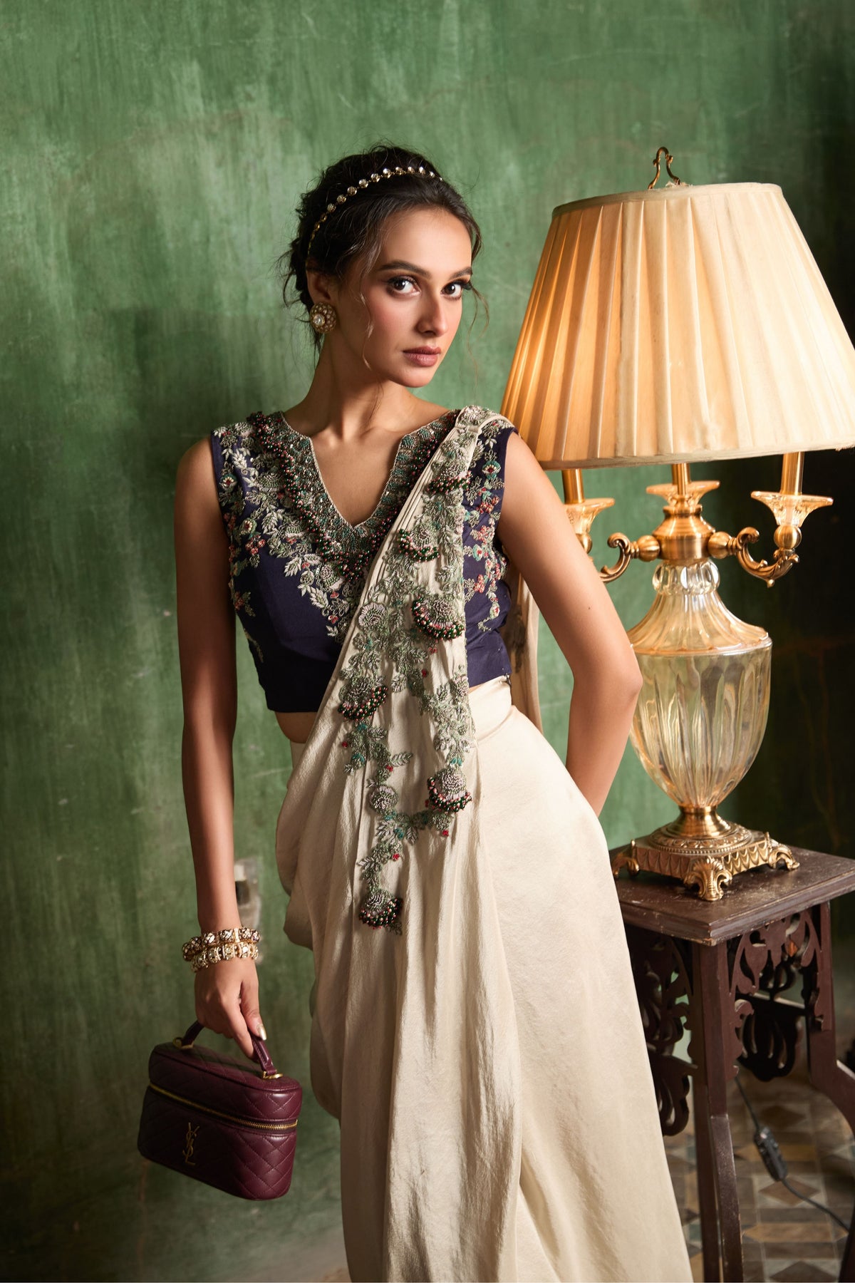 Beige Draped Skirt Set