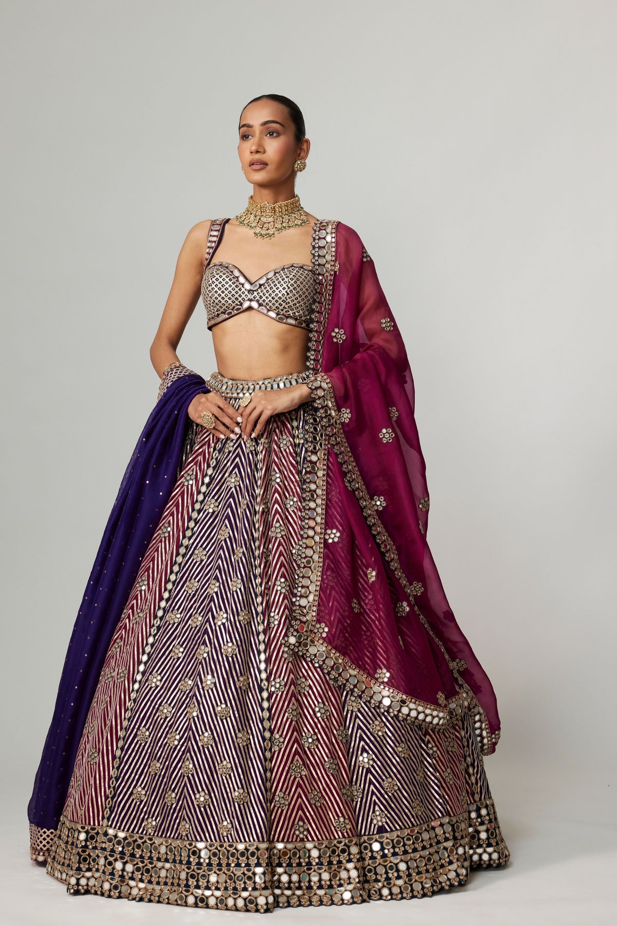 Teal Wine Multicolor Lehenga Set