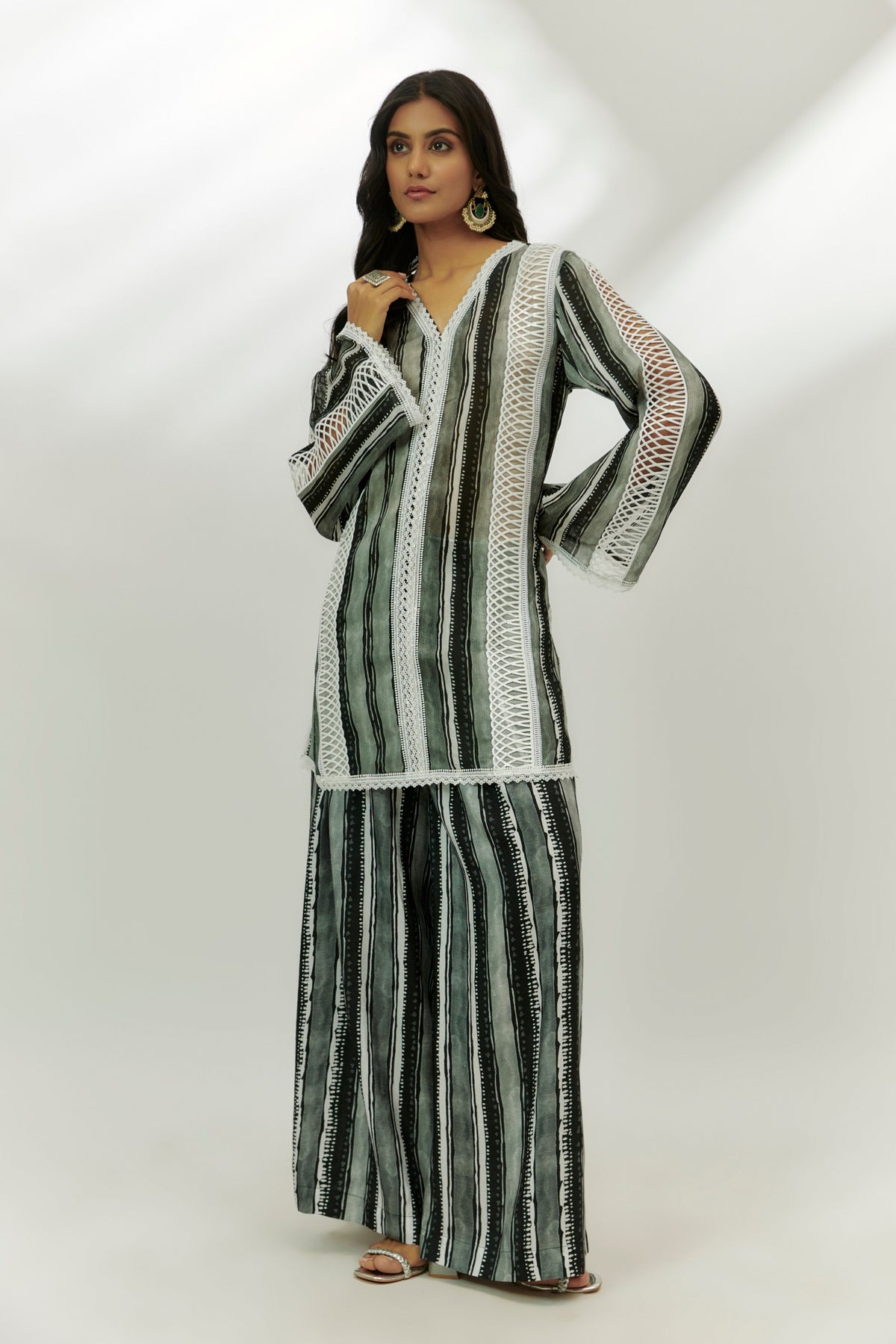 Black Printed Kurta and Pallazzo Set
