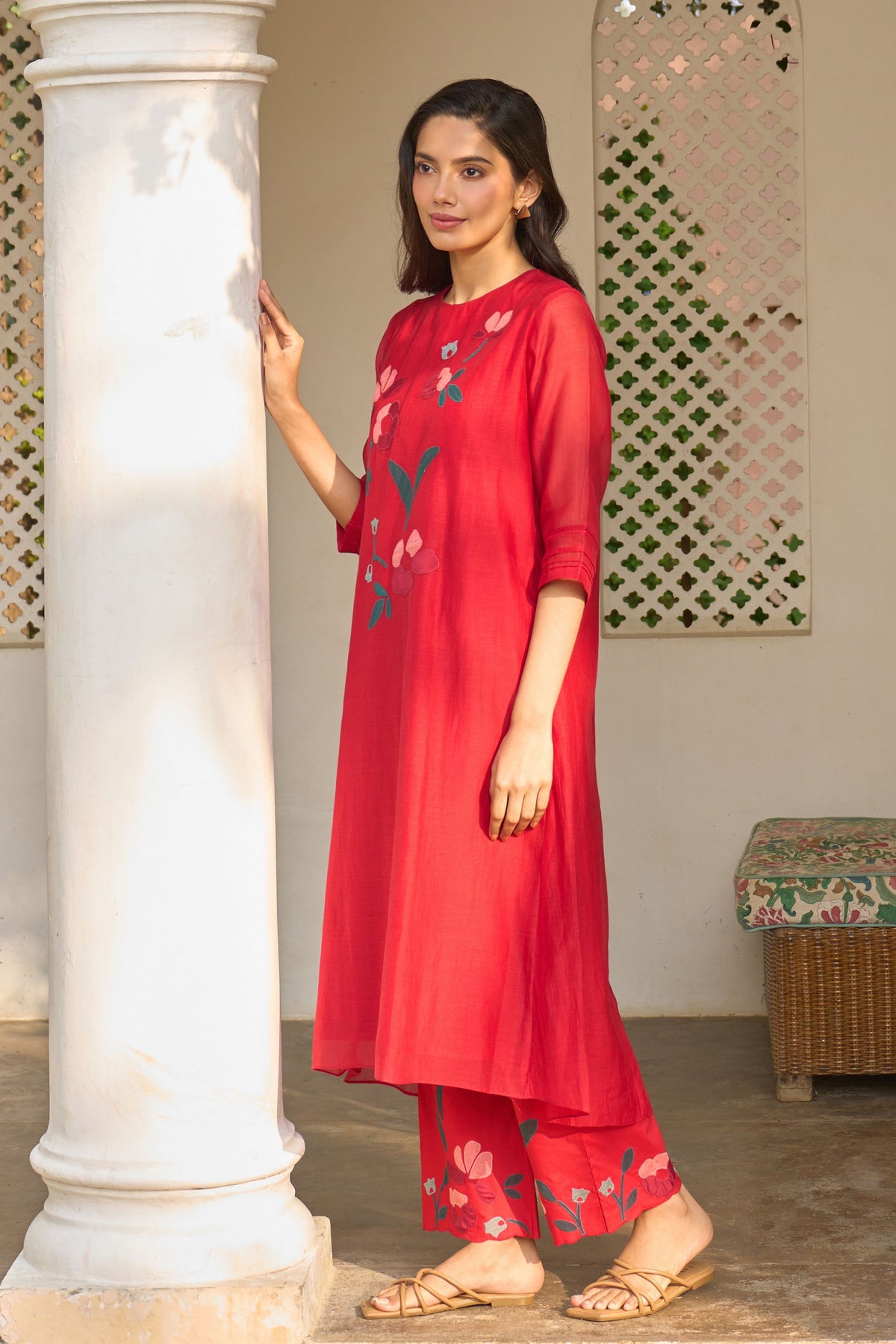 Cherry Red Applique Tunic Set