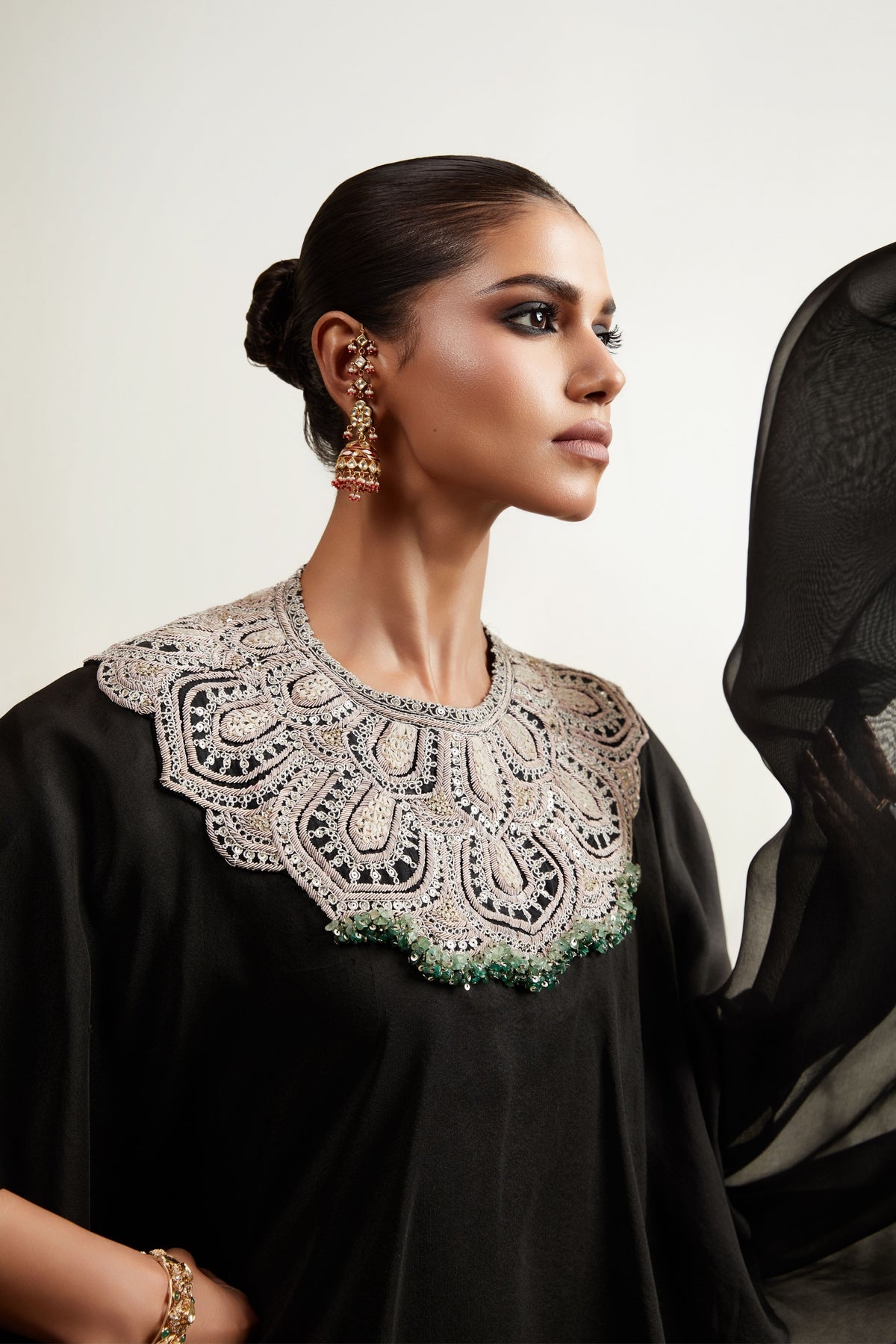 Black Flower Kaftan Set