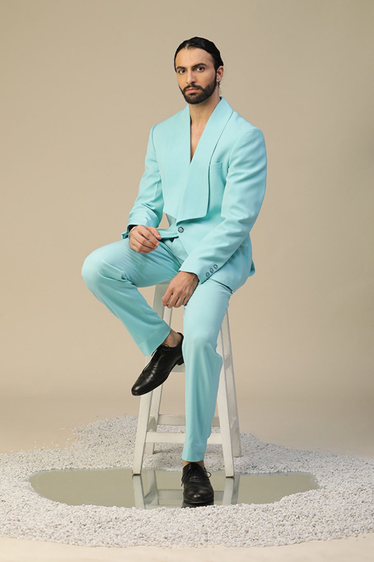 Blue Wide Lapel Elegant Suit