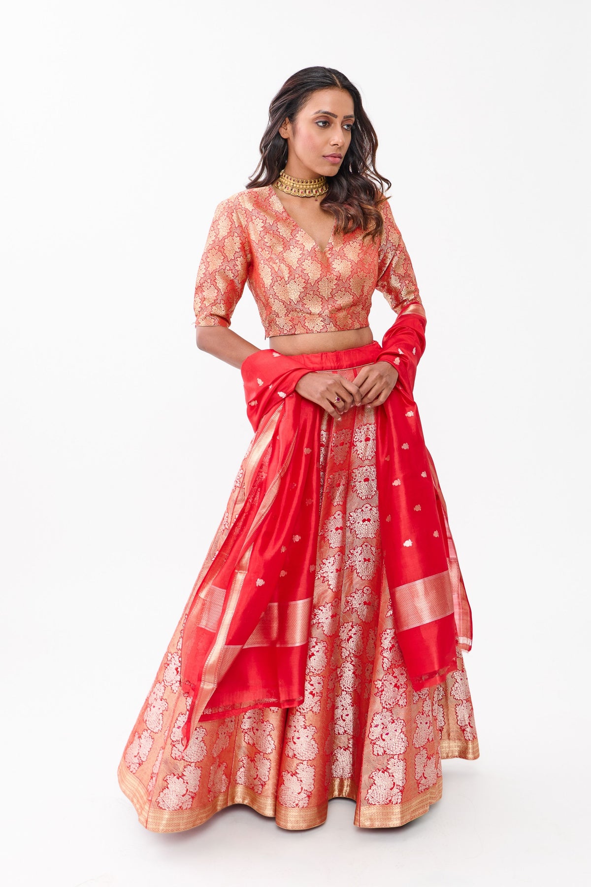 Red Gulhar Lehenga Set