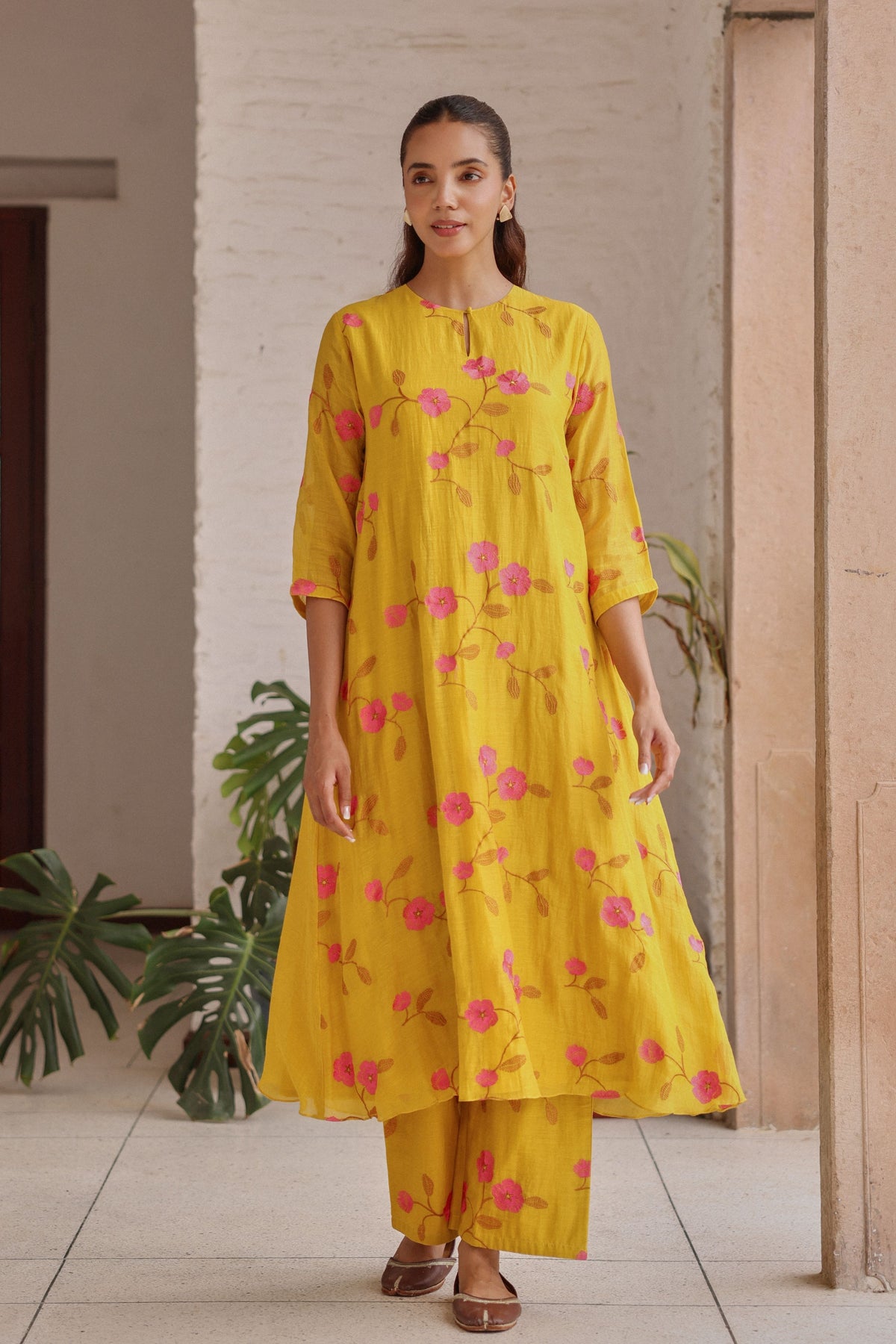 Canary Bloom Embroidered  Tunic Set