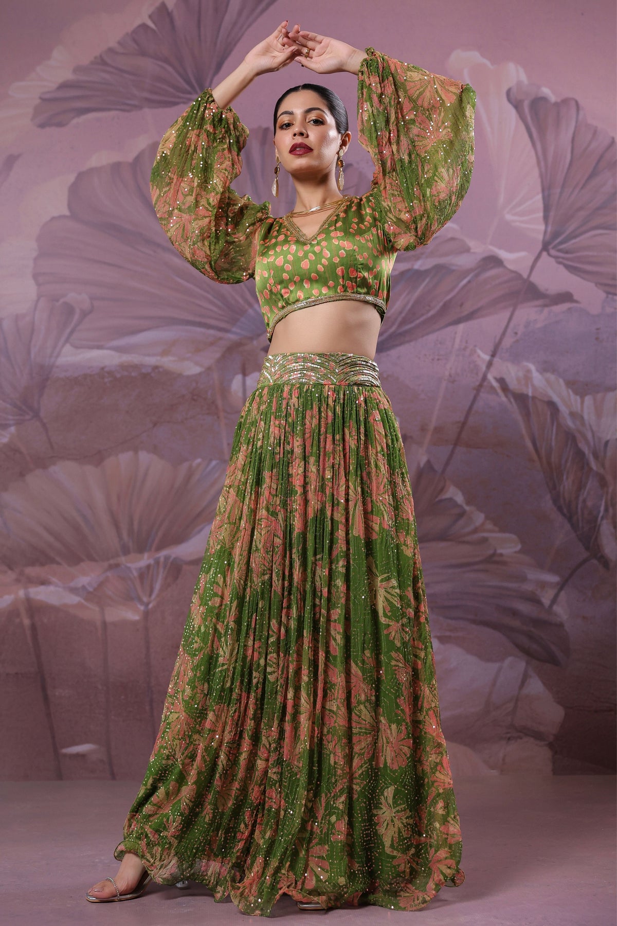 Avocado Phool Bazar Skirt Set