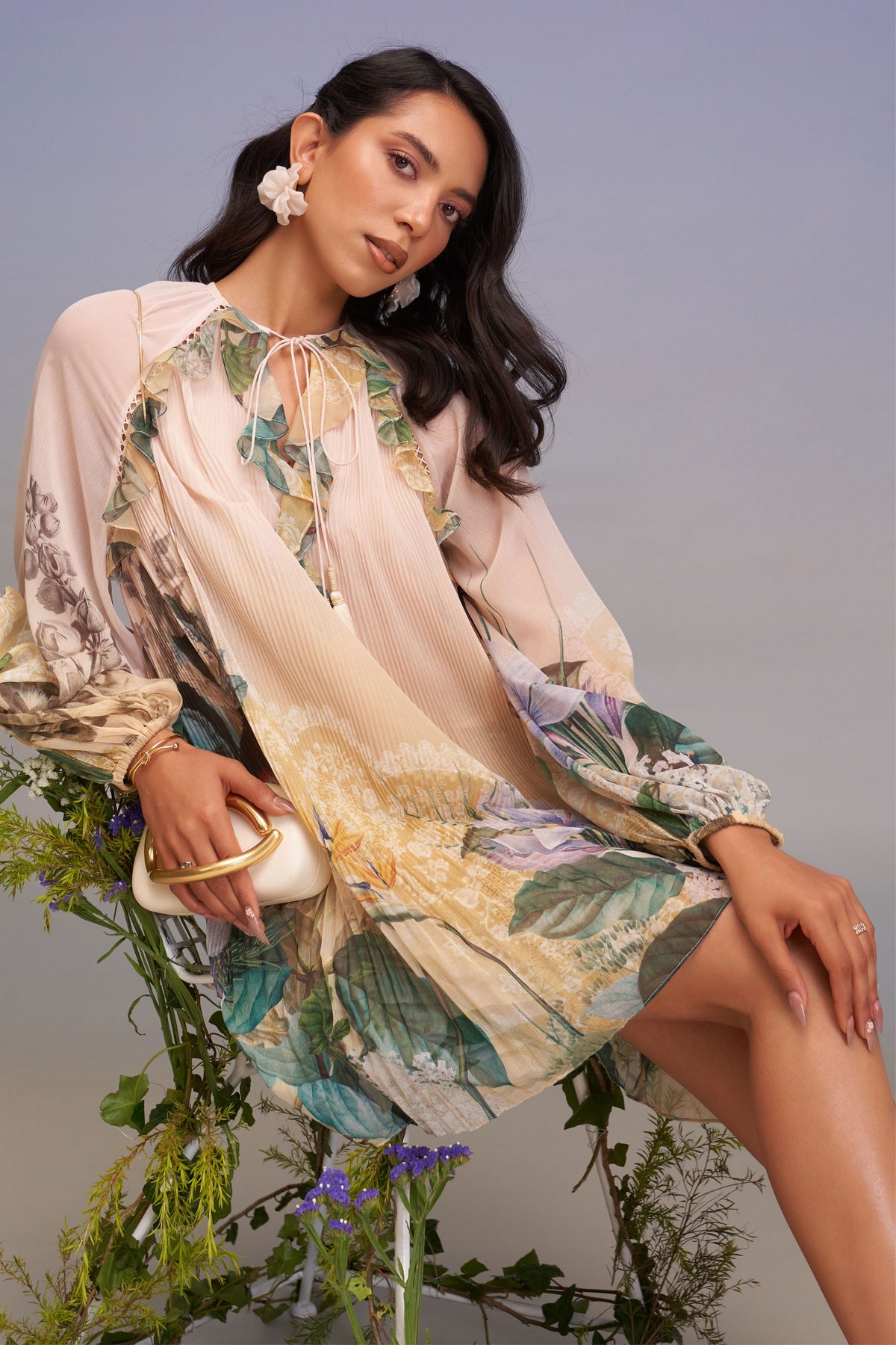 Snowing Front Tie-up Pleated Mini Dress