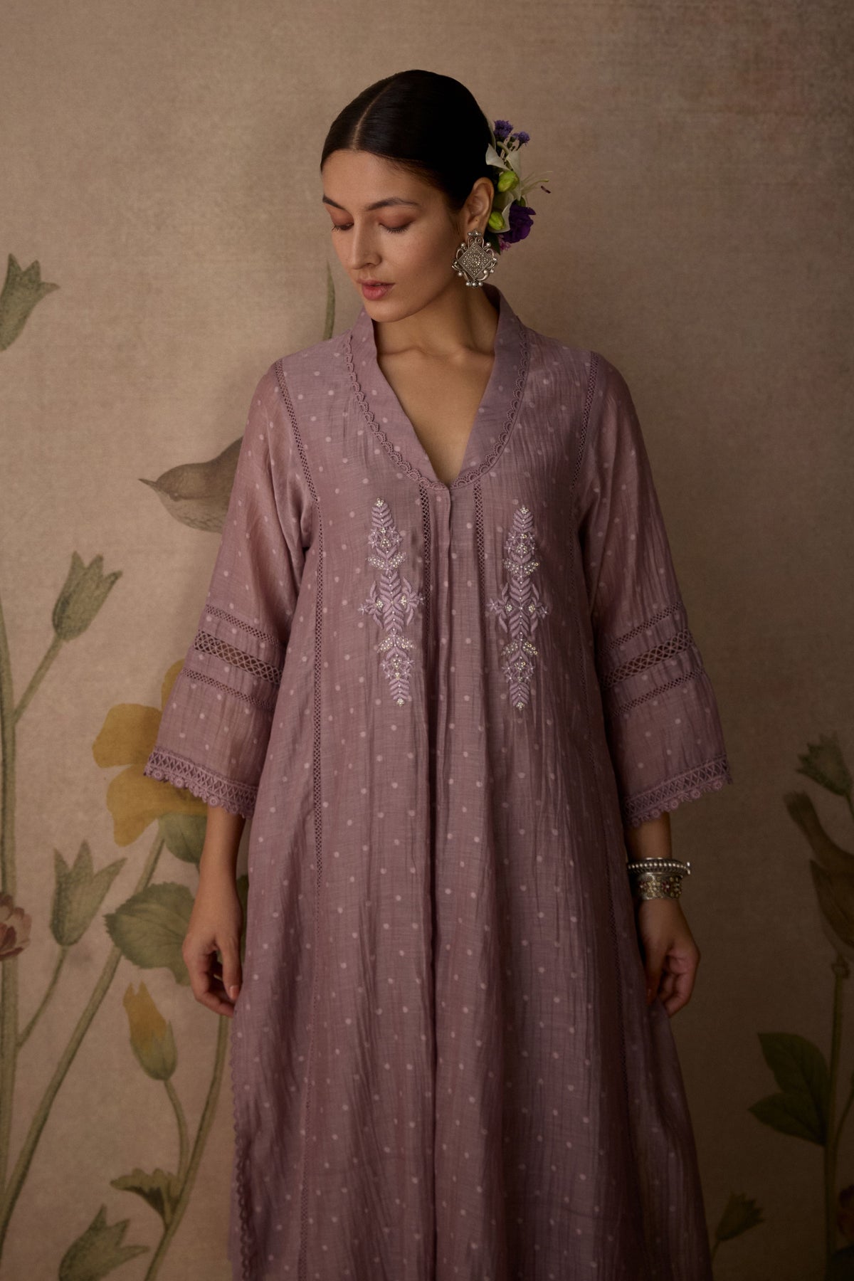 Mauve Chanderi Choga Kurta Set