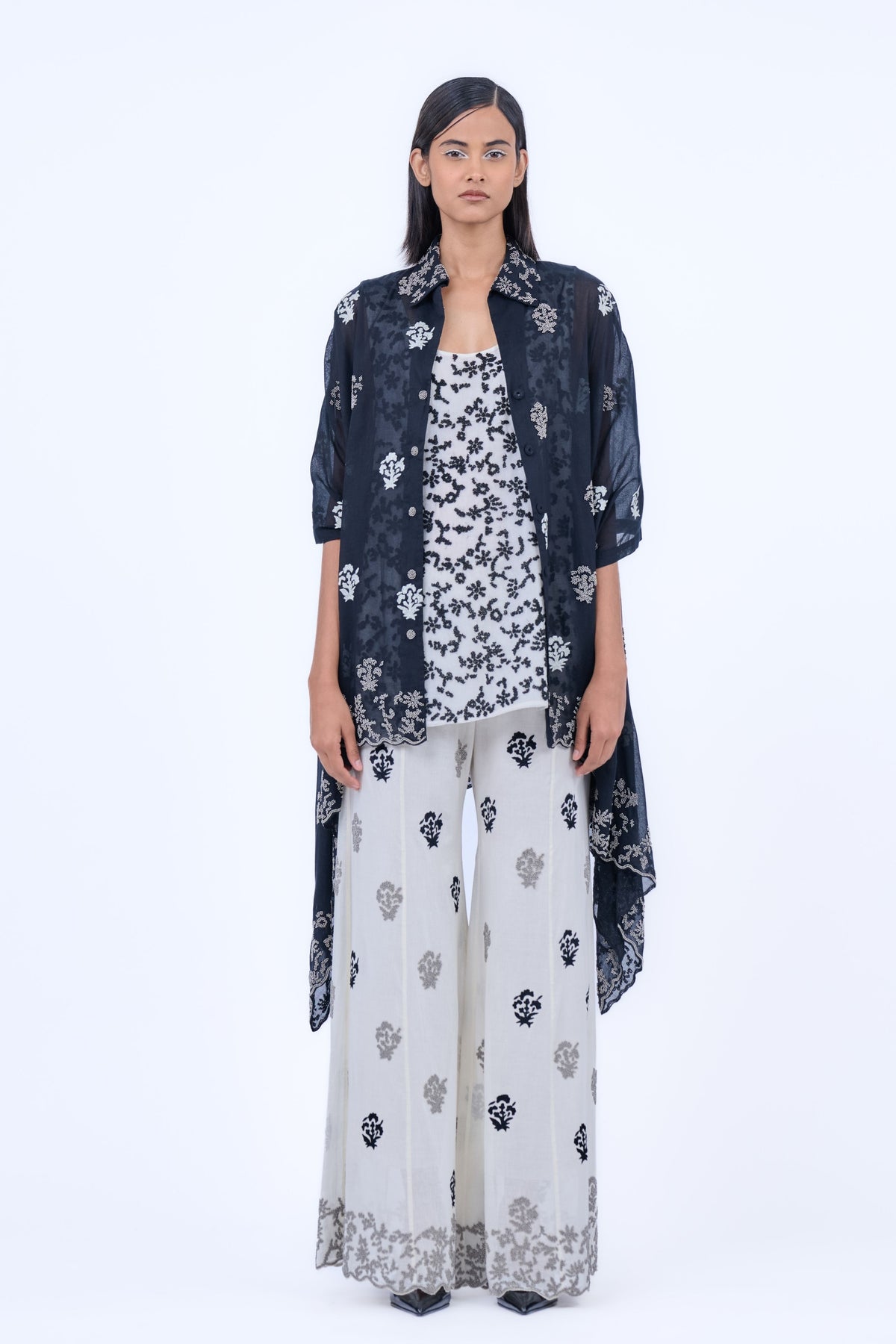 Black Silver Threadwork Cape