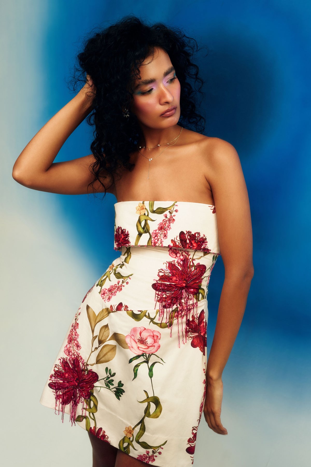 Printed Strapless Mini Dress