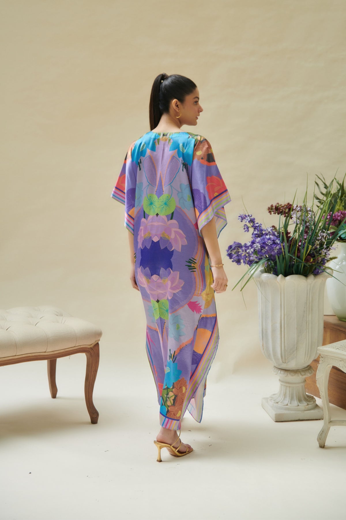 Purple Printed Long Kaftan