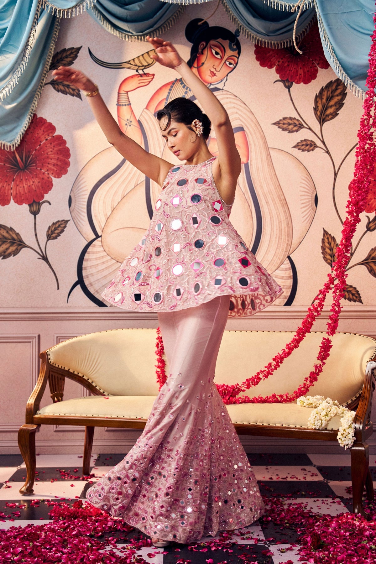 Pink Mirror Sharara Set
