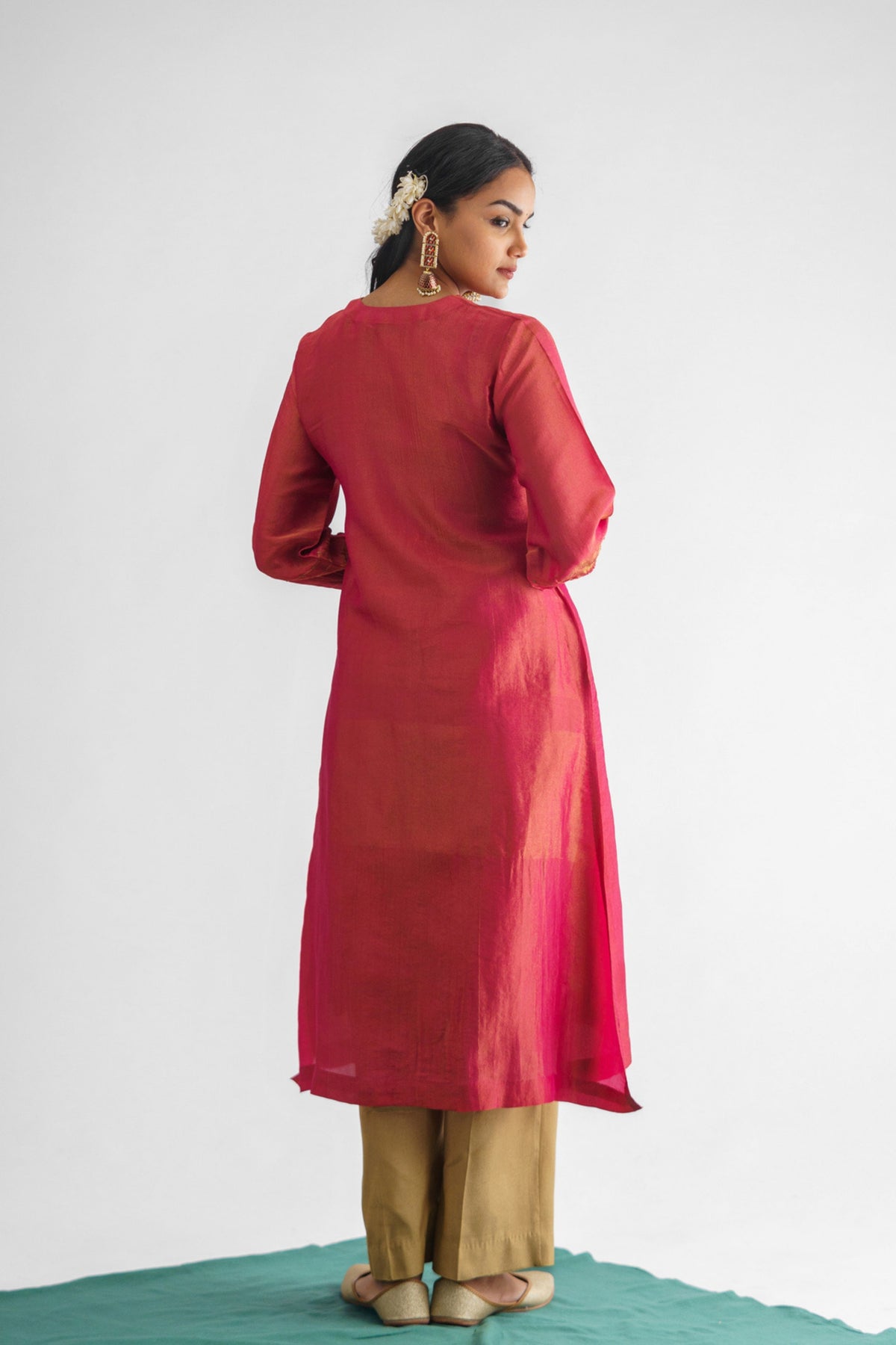 Pink Georgette Tissue Kurta