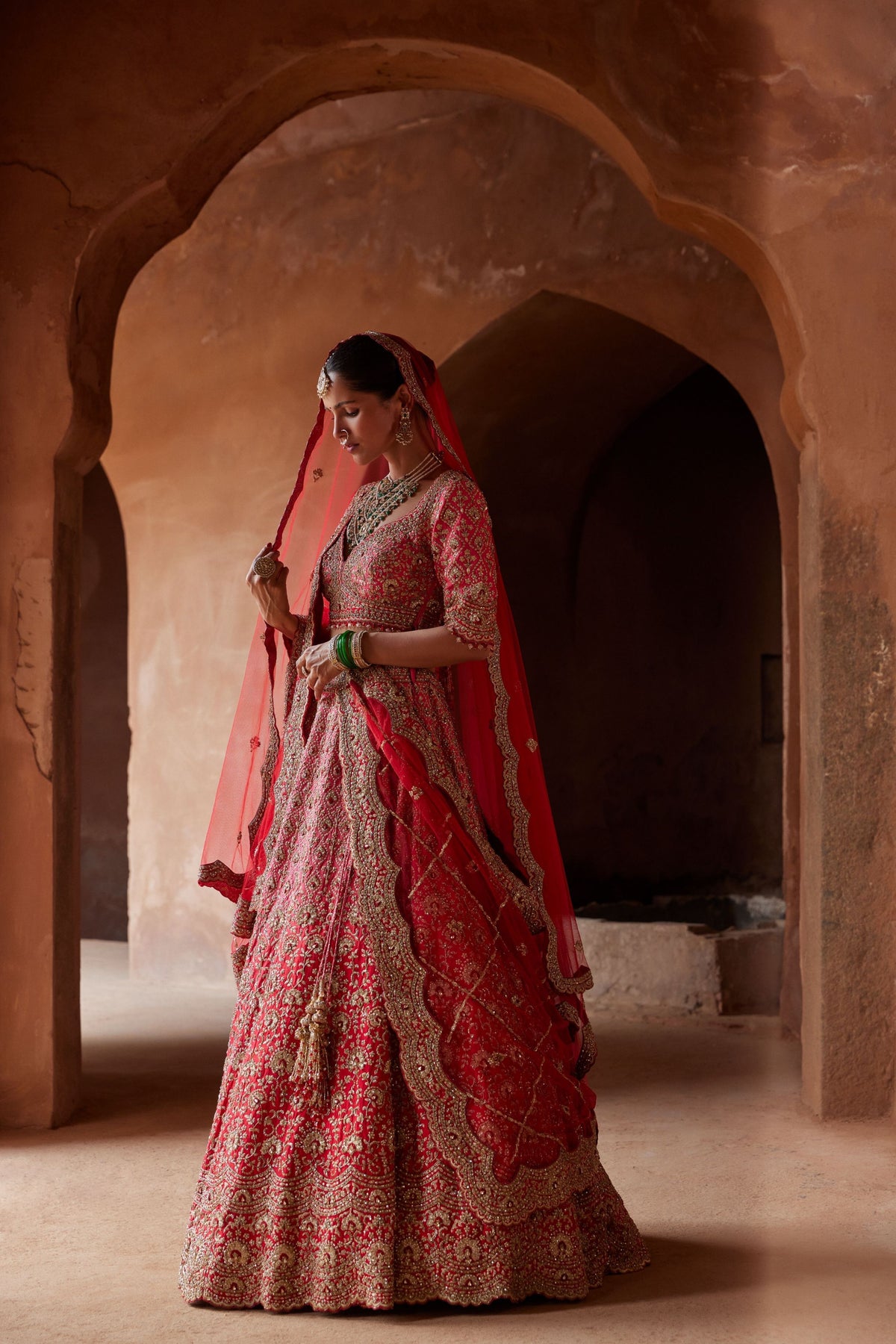 Red Ombre Dyed Lehenga Set