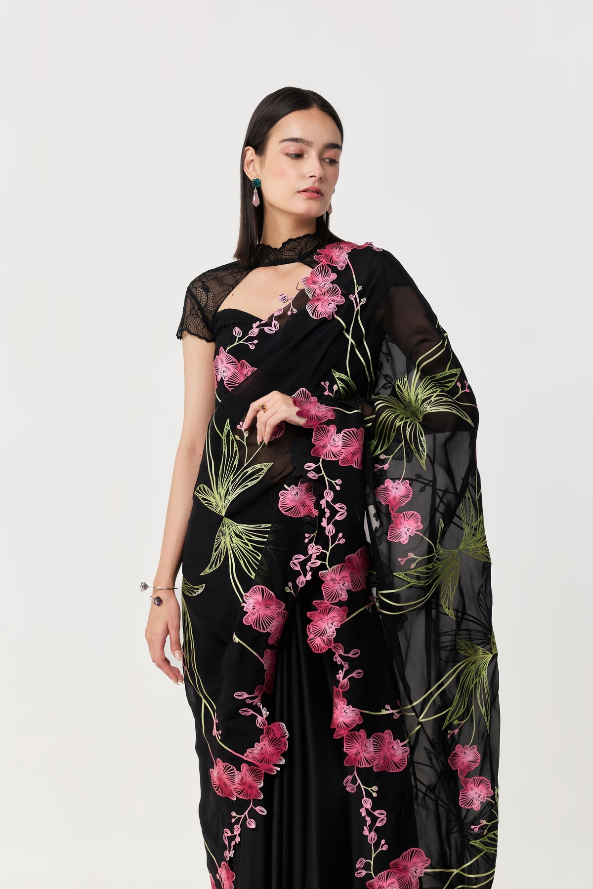 Wild Orchid Prestitched Saree Set