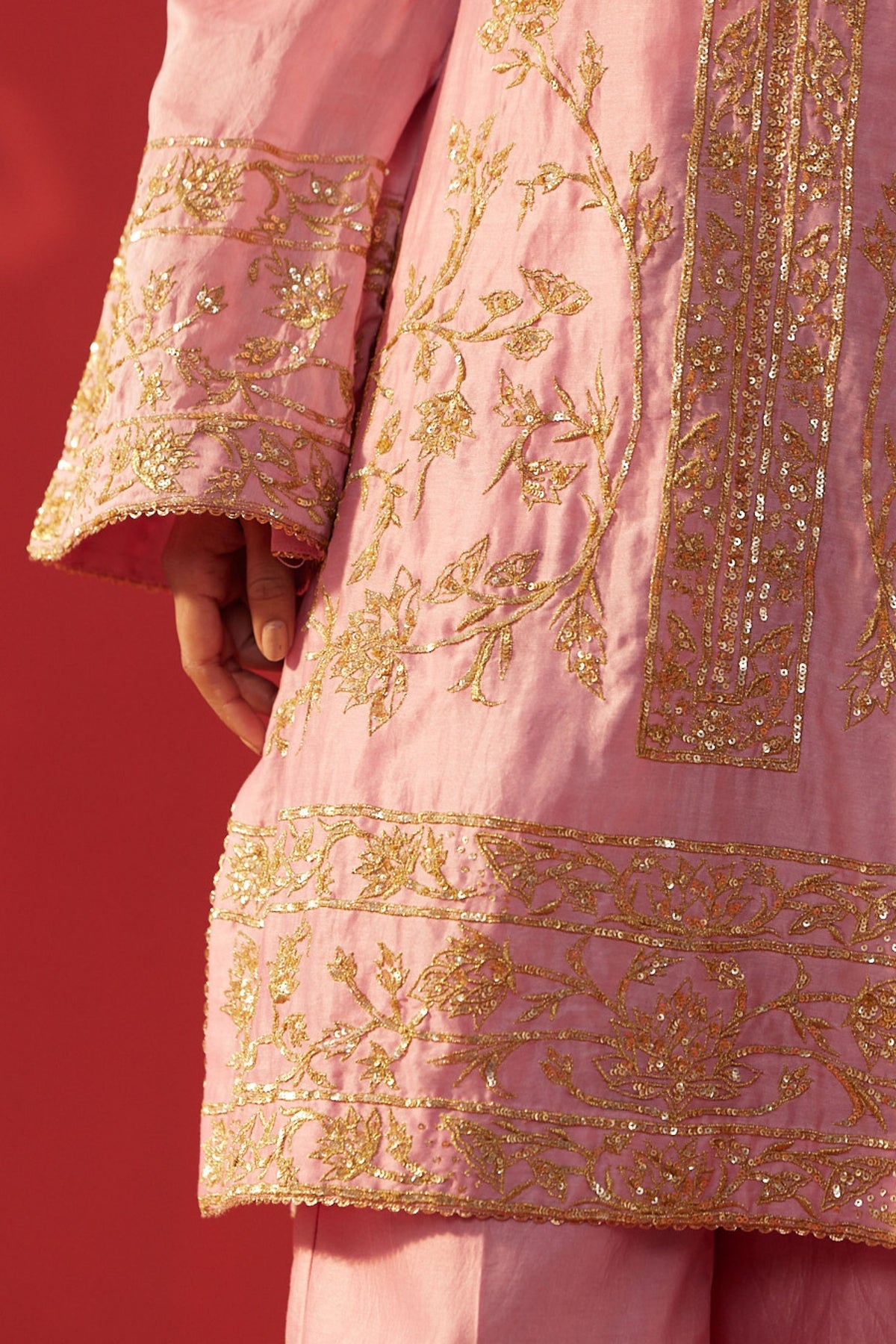 Pink Chanderi Short Kurta Set