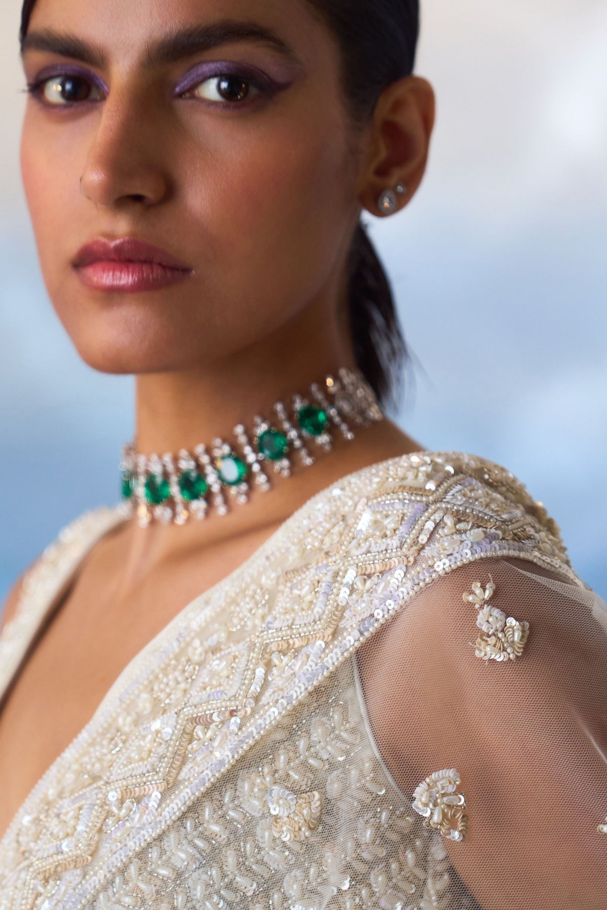 Ivory Embroidered Saree Set
