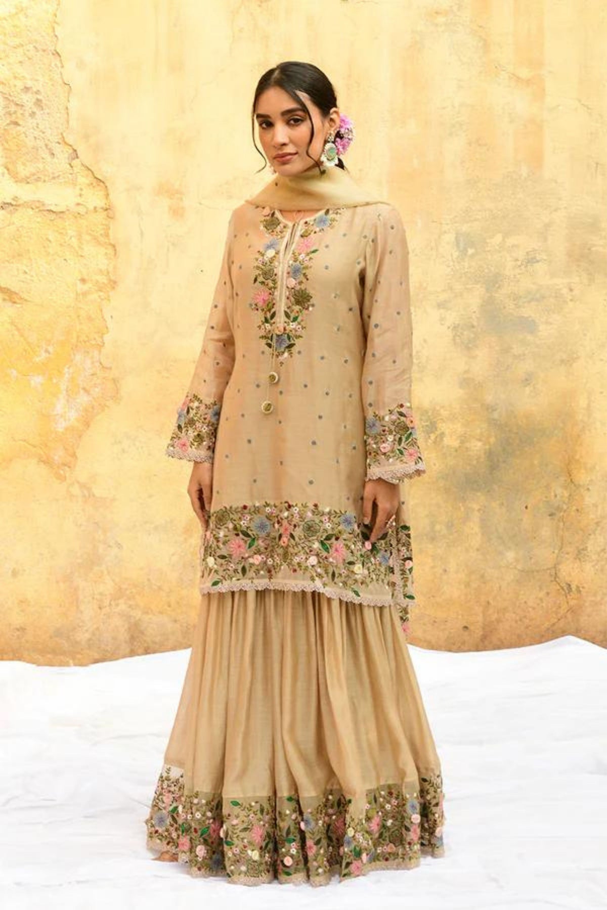 Ivory Orchid Sharara Set