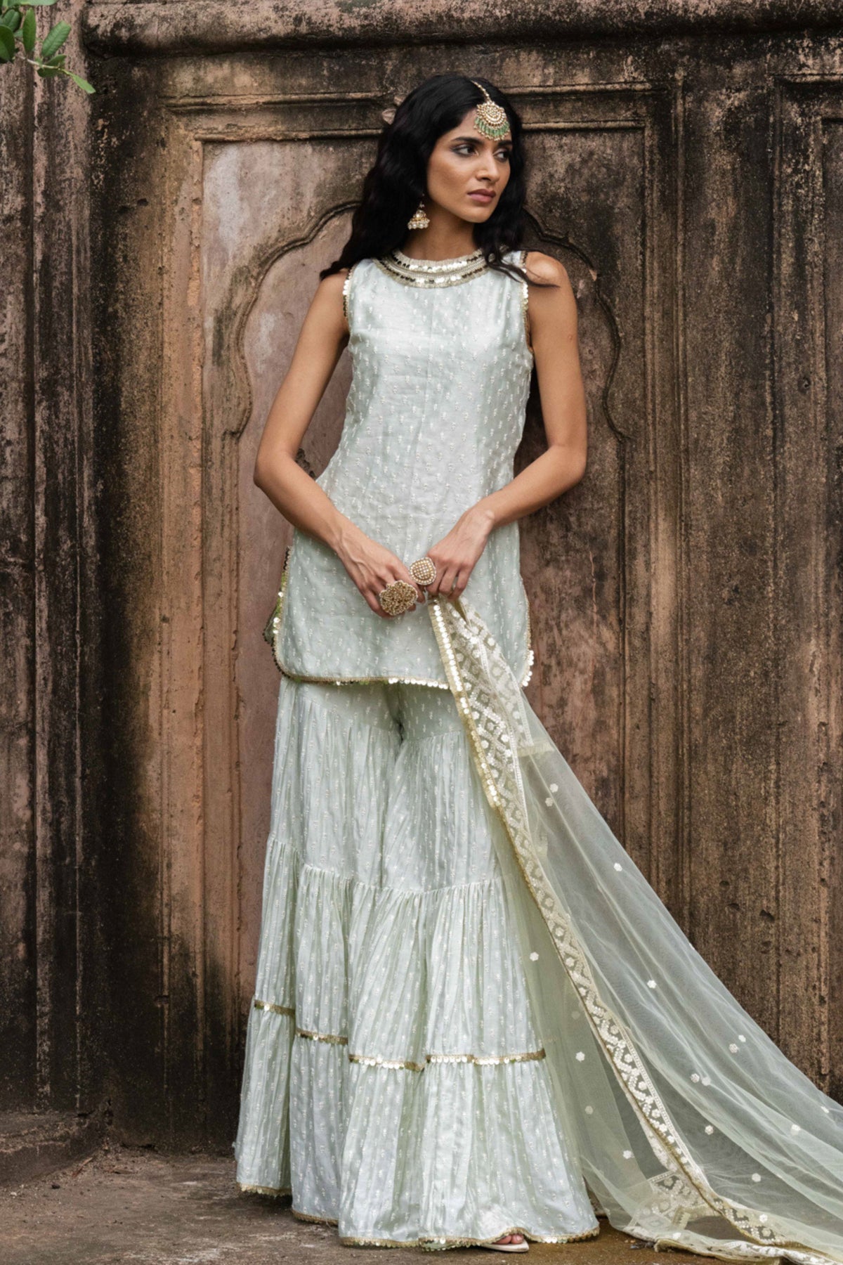 Mint Dots Sharara Set