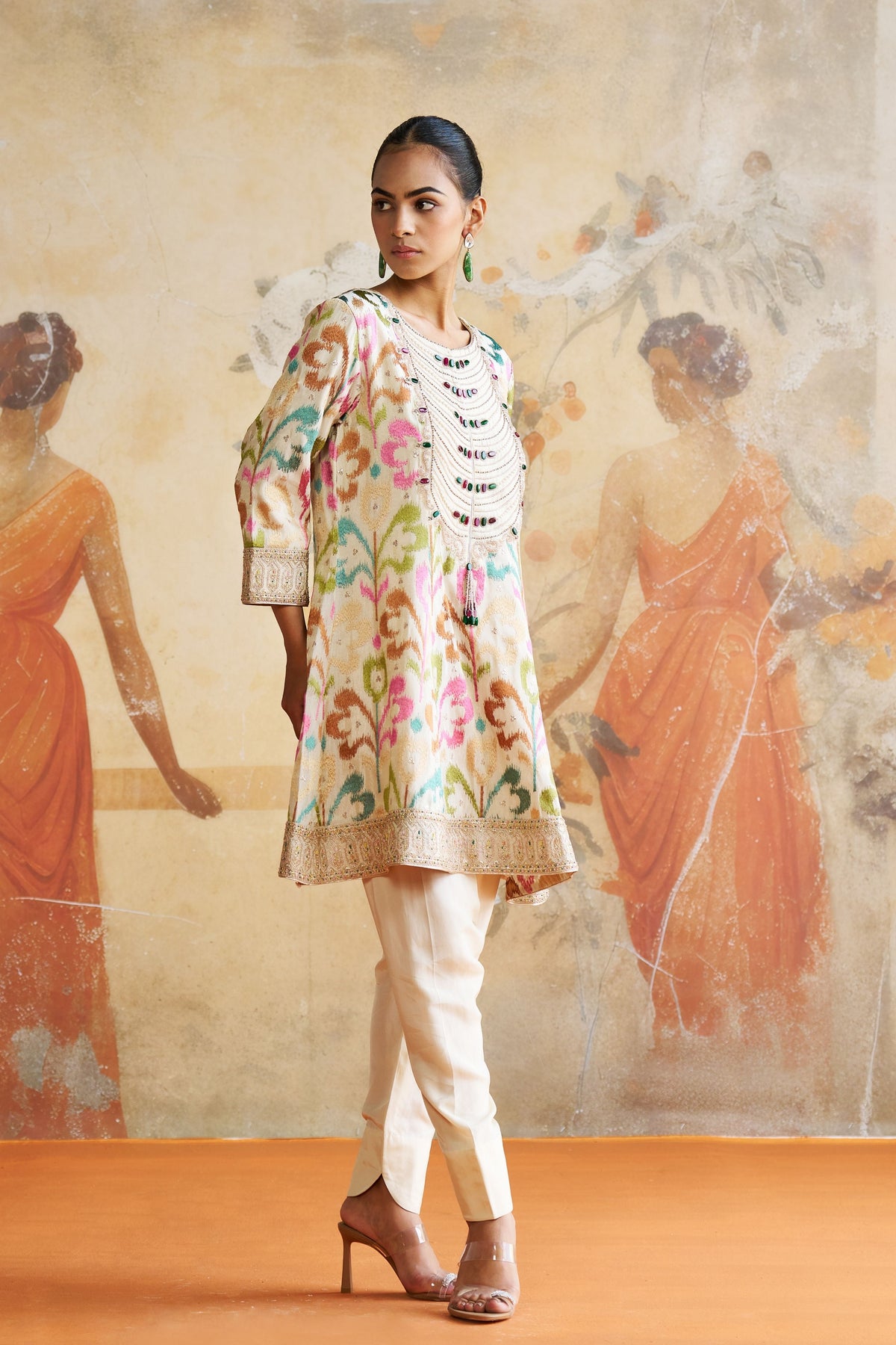 Jeweled Ivory Peplum Kurta Set