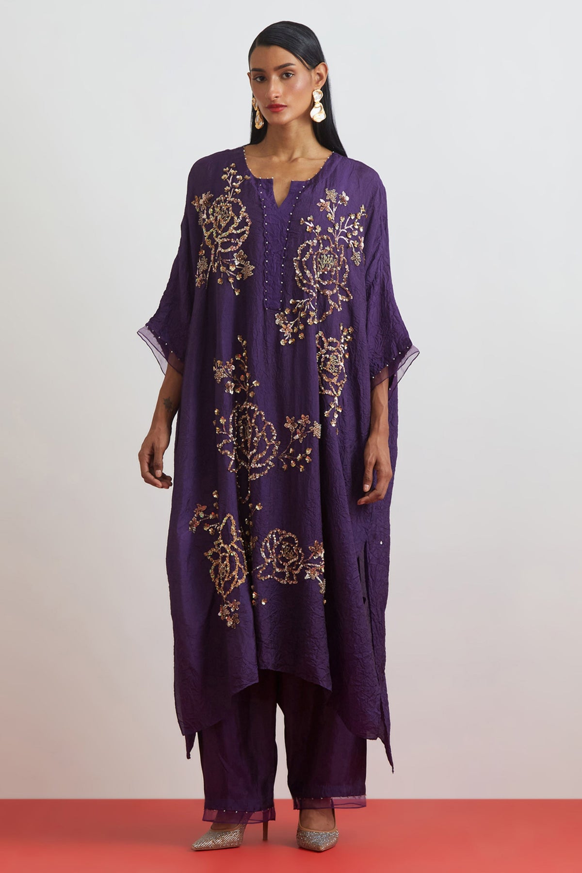 Violet Rose Embroidered Kaftan Set
