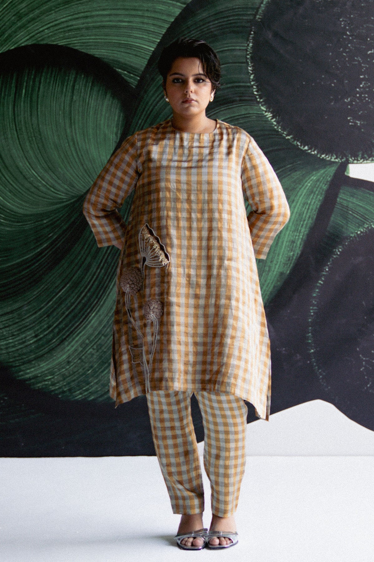 Gold Check Tunic With Pants