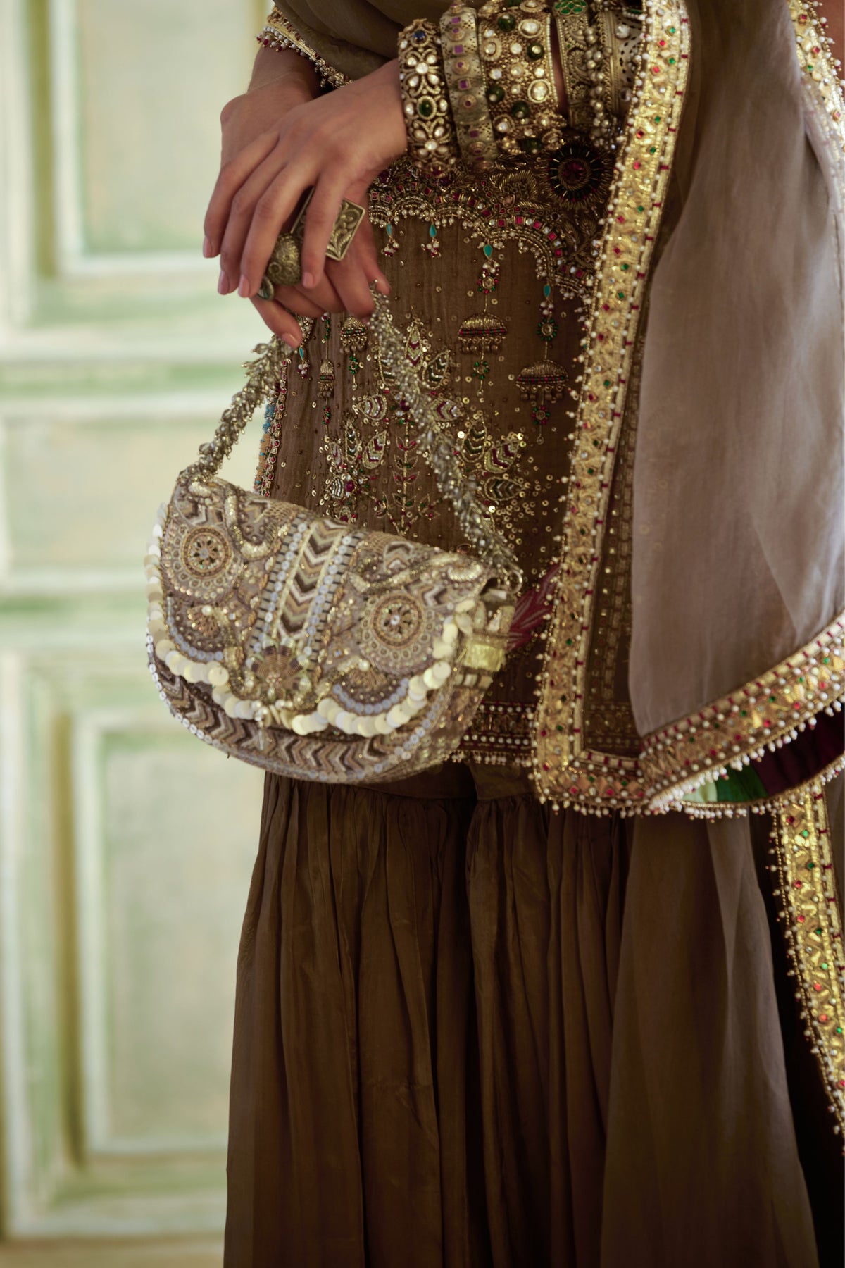 Rangrez Flapover Vintage Silver Clutch