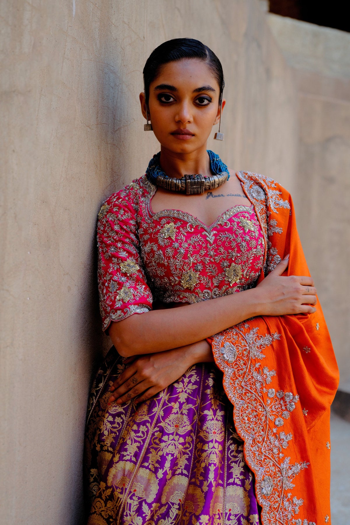 Purple Embroidered Lehenga Set