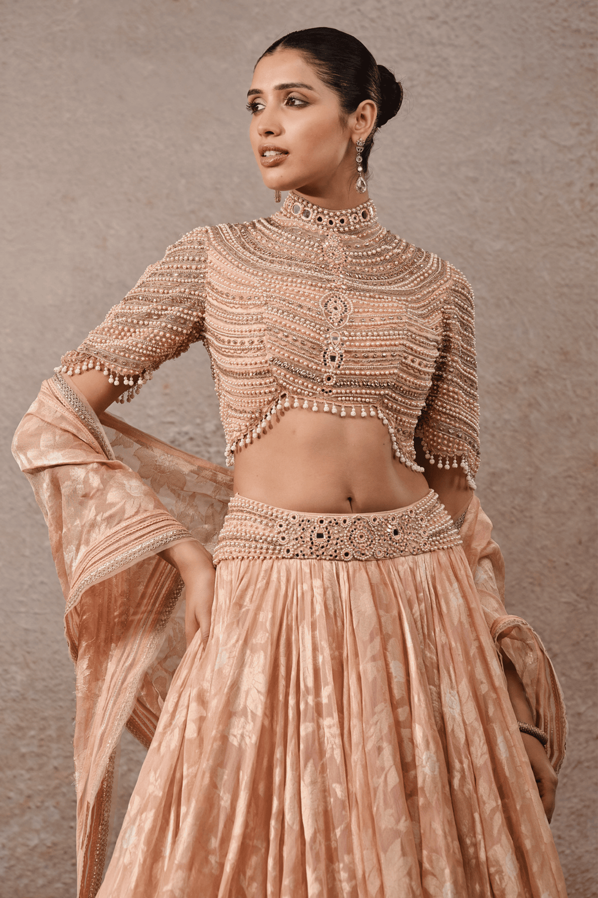Blush Pearl Textile Lehenga