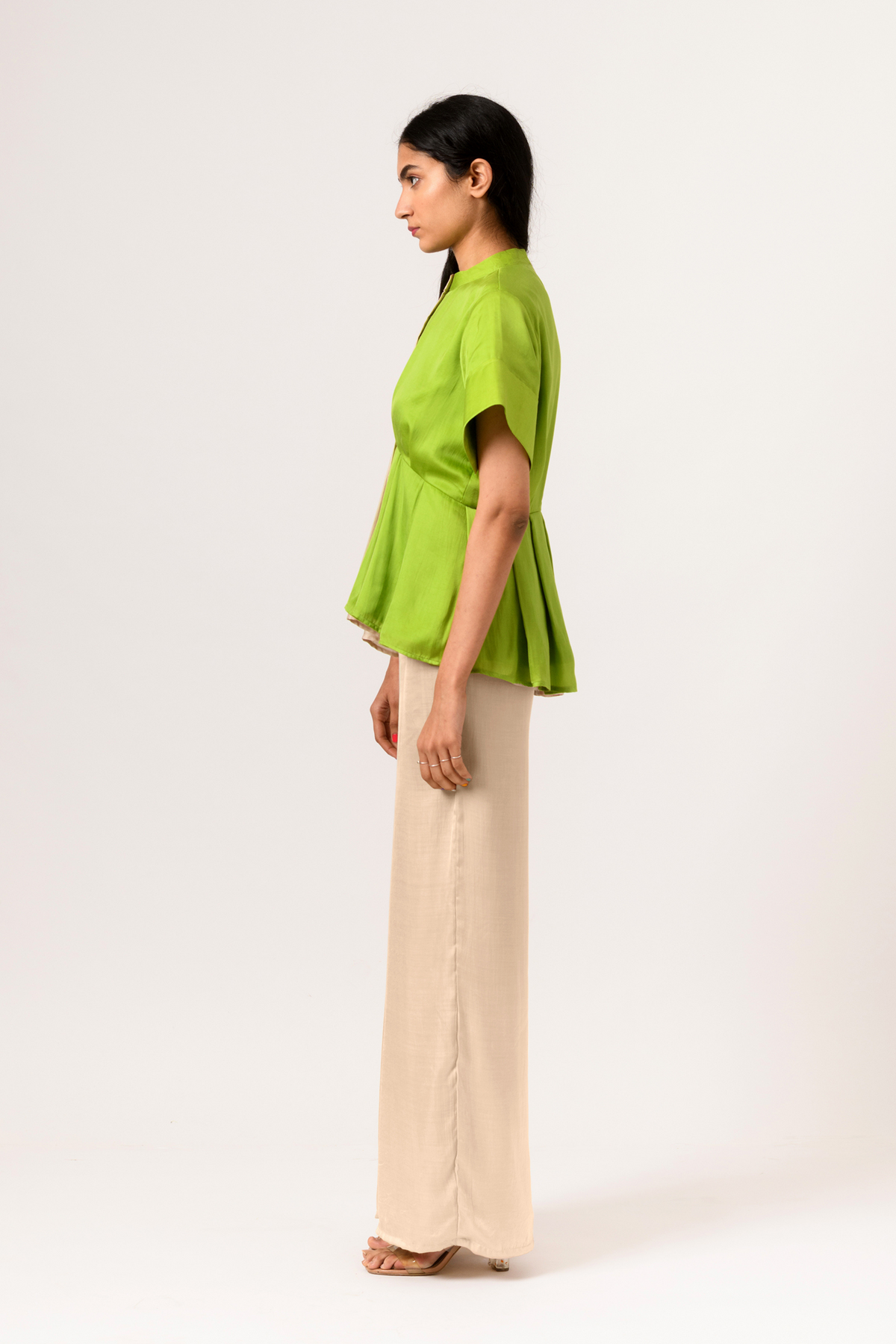 Ecru green half half top