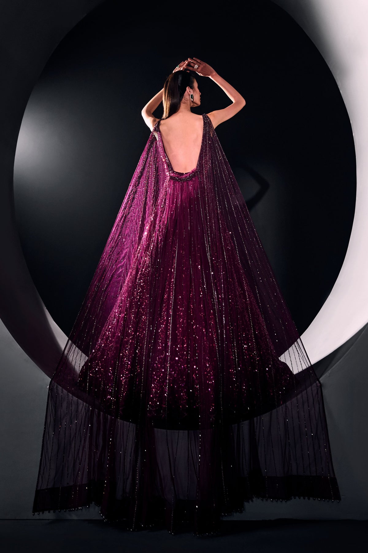 Wine Sequins Gown