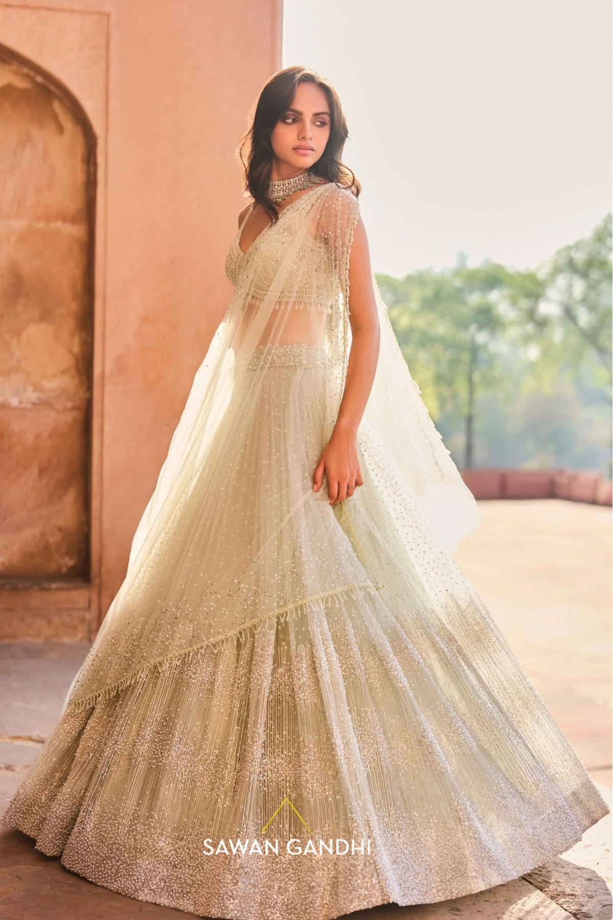Pastel Green Sequin Lehenga Set
