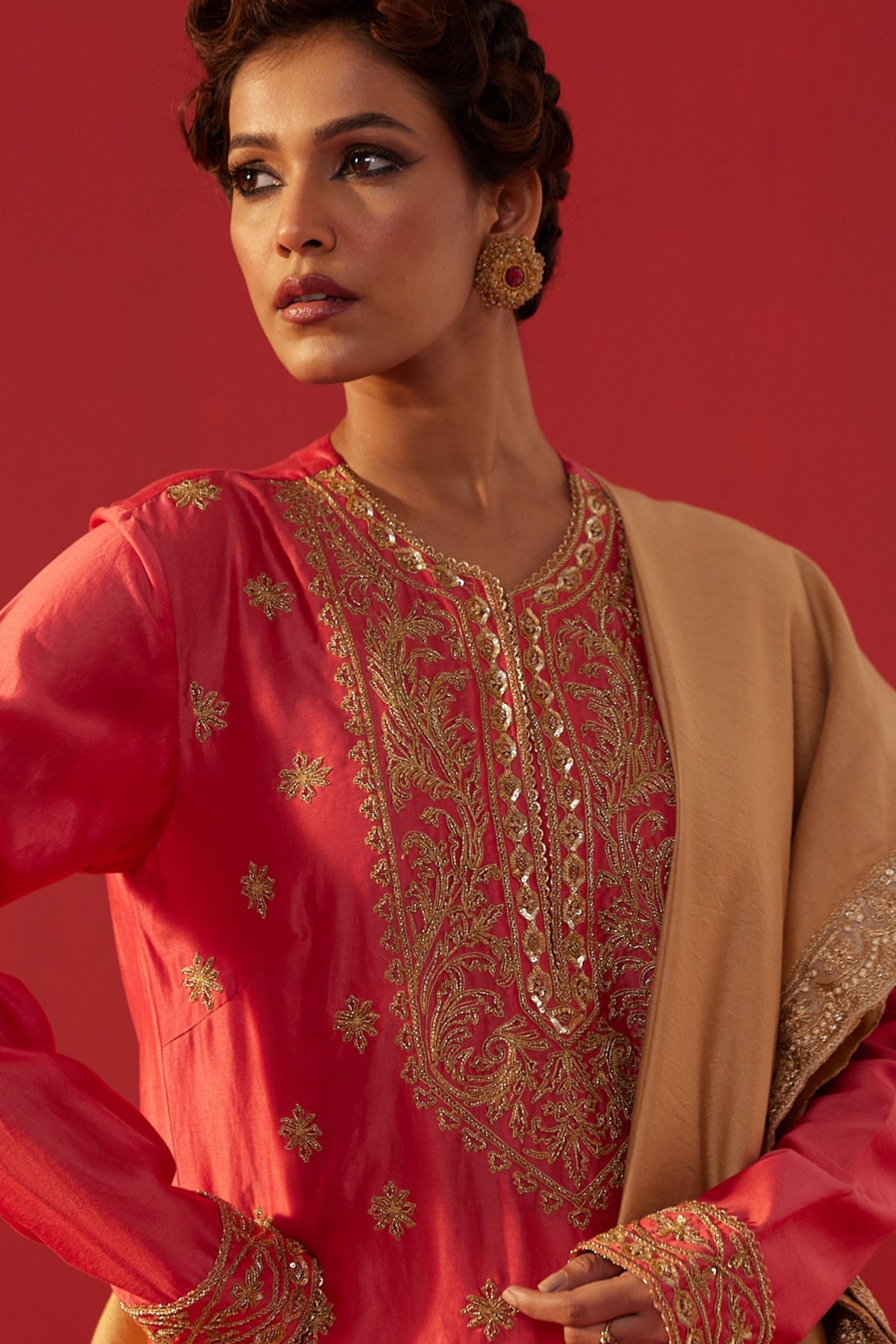 Peach Short Kurta Sharara Set