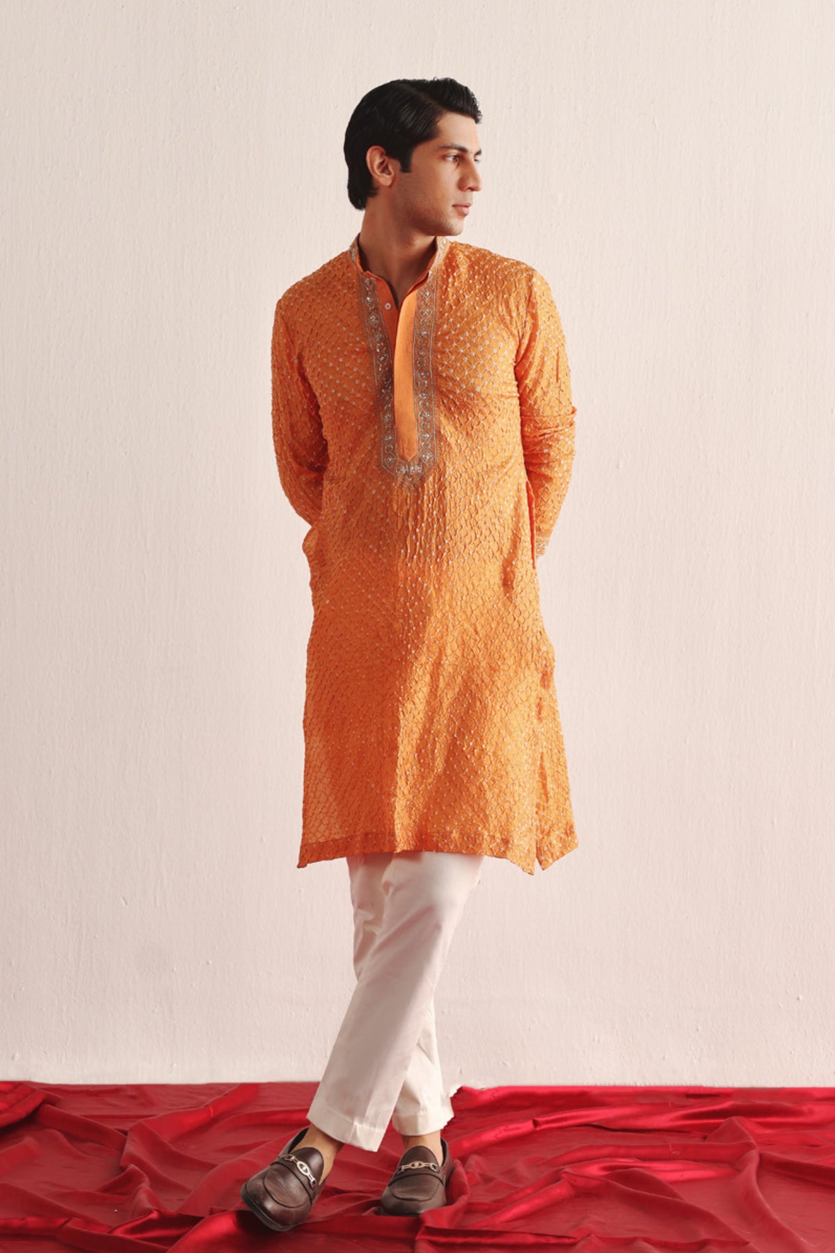 Mandarin Crushed Bandhani Kurta Set