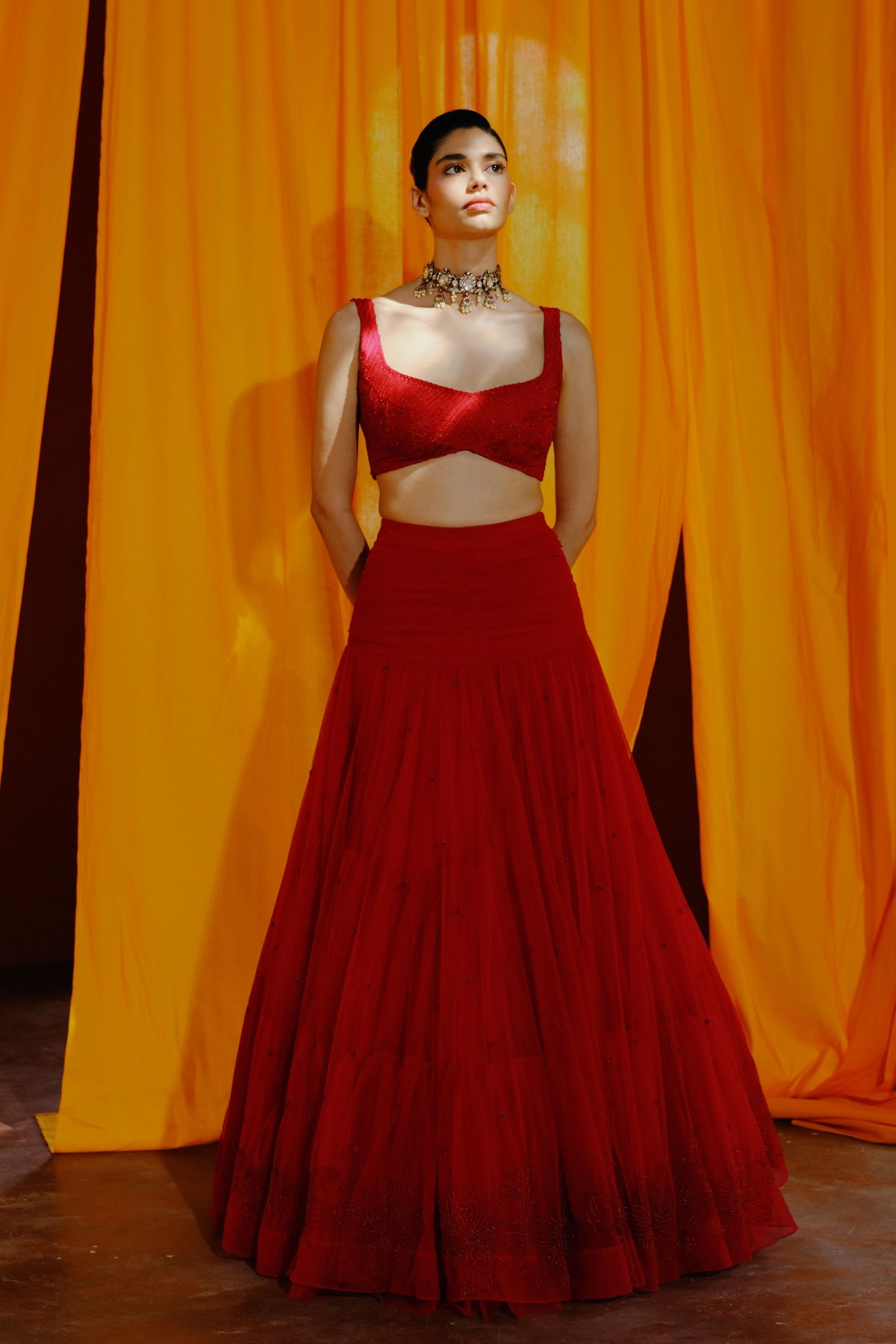 Red Dahilia Lehenga Set