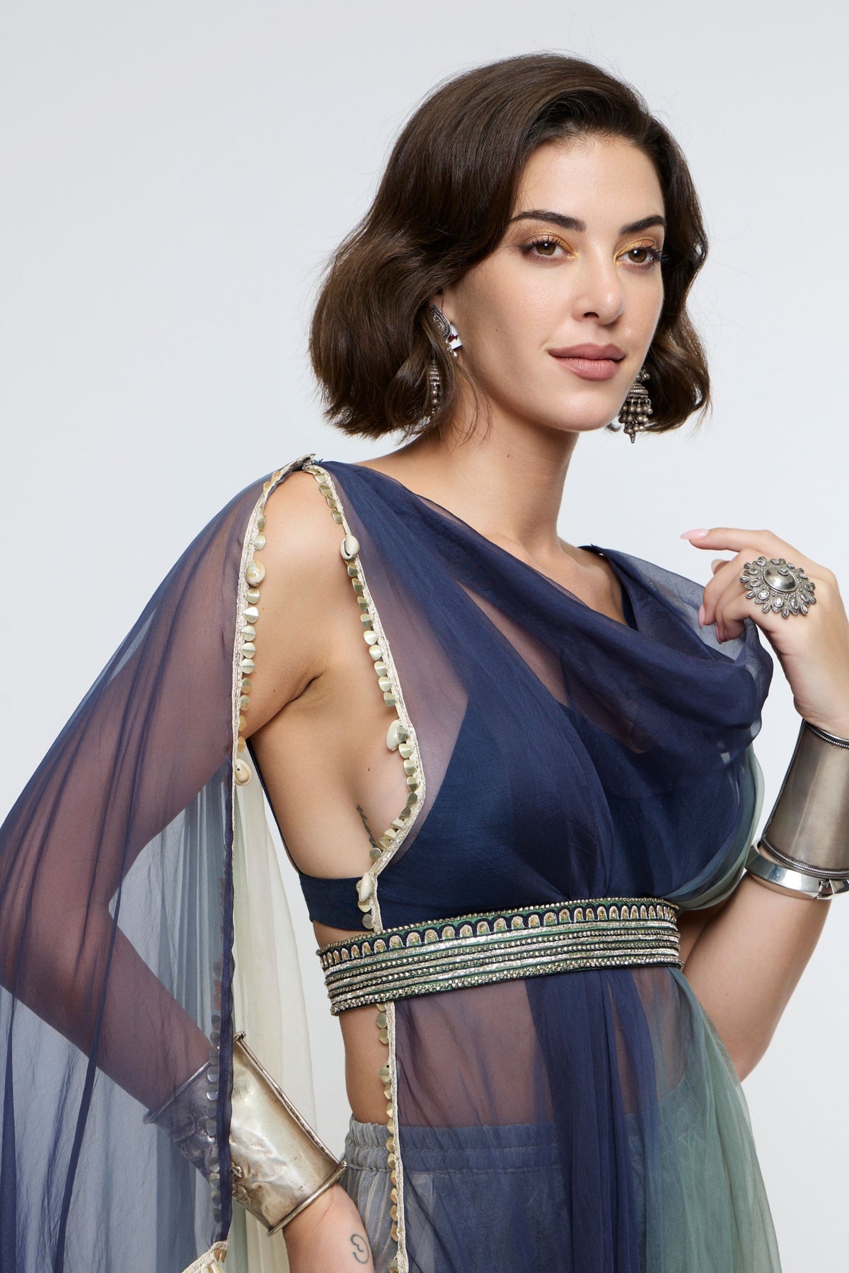 Meher Embellished Cape Jacket Set