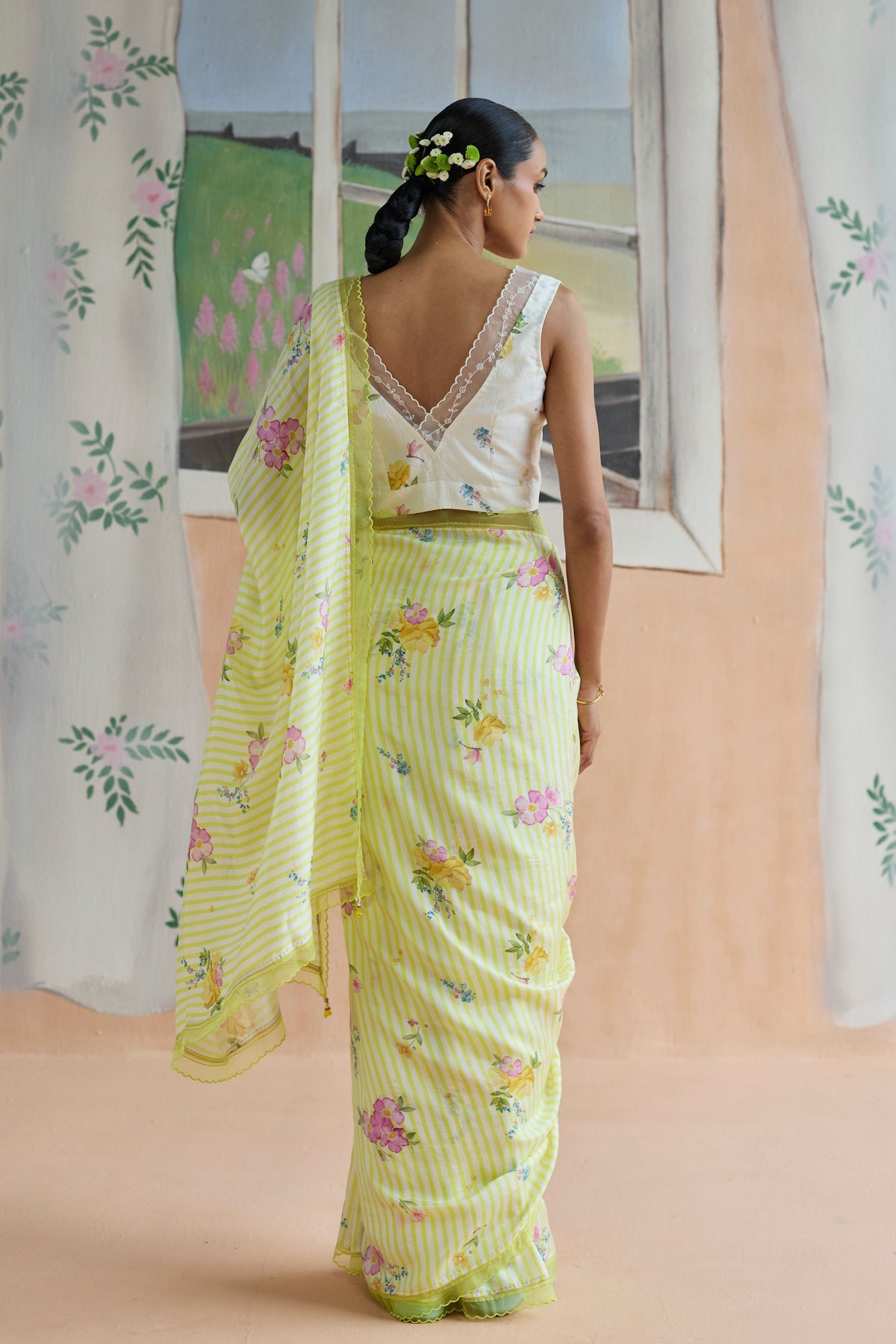 Serene Flora Mulberry Silk Sari