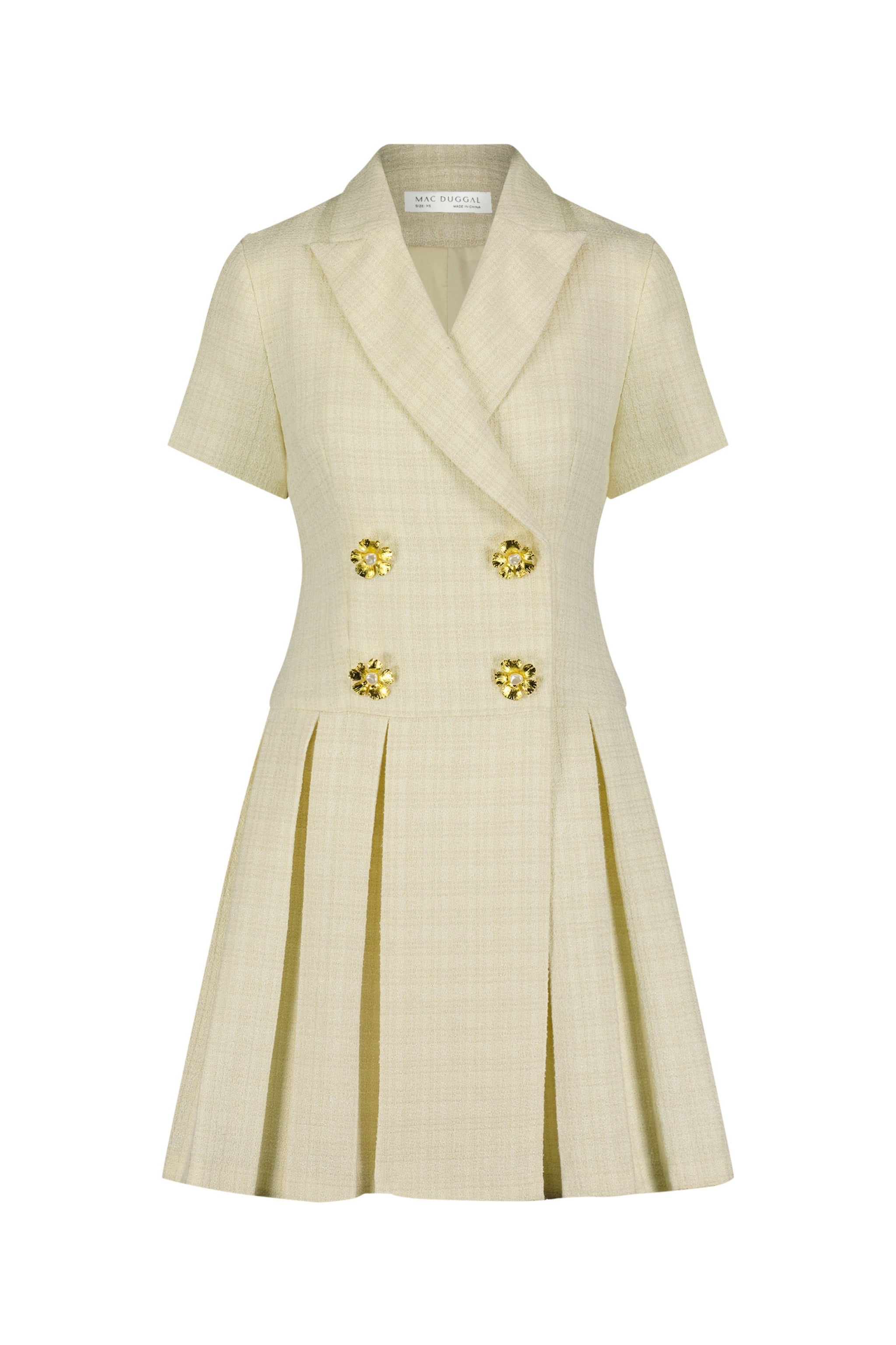 mac duggal short sleeve blazer mini dress mac duggal short-sleeve blazer mini dress Beige Boucle Short Sleeve Mini Dress With Pockets