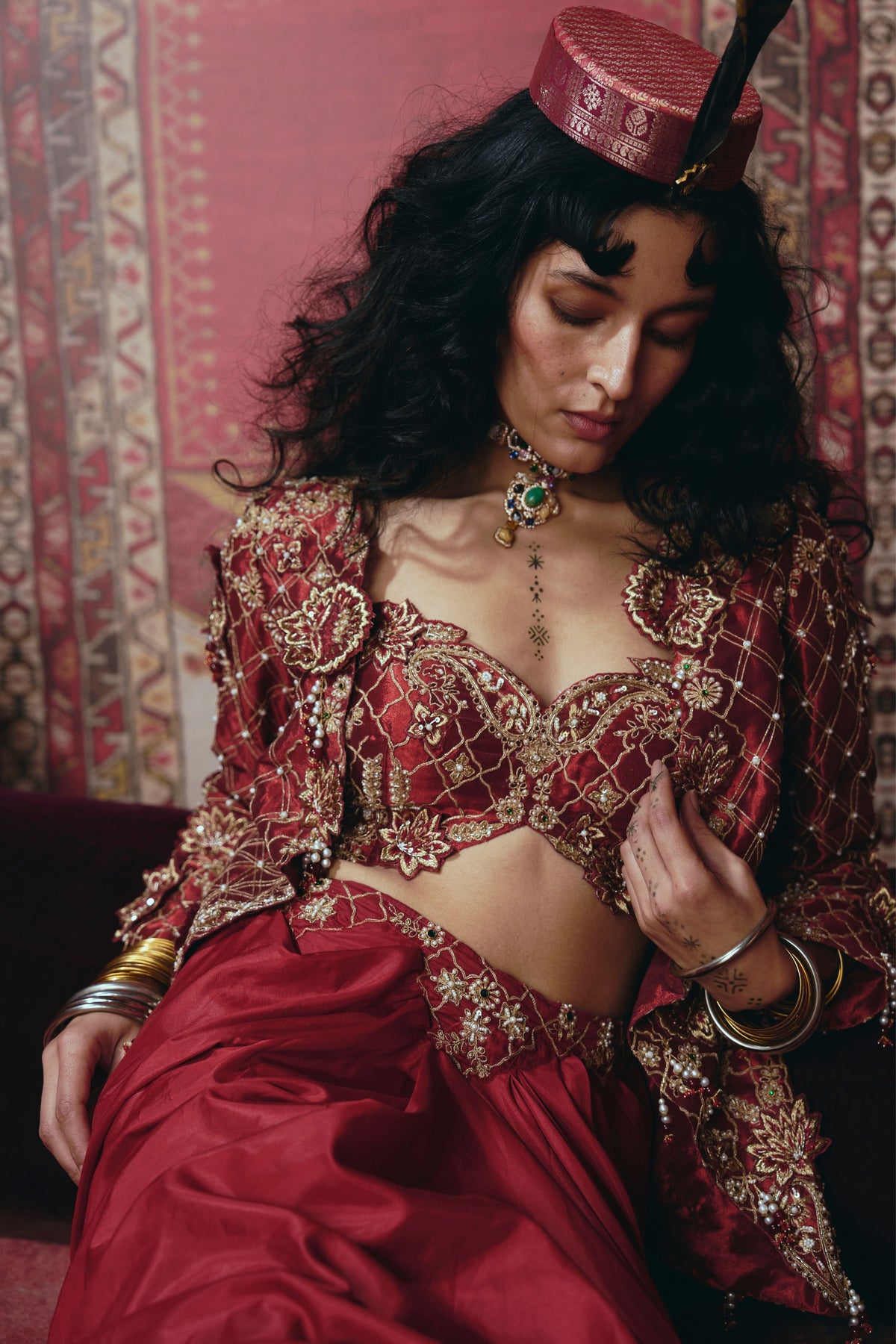 Maroon Drape Skirt Set