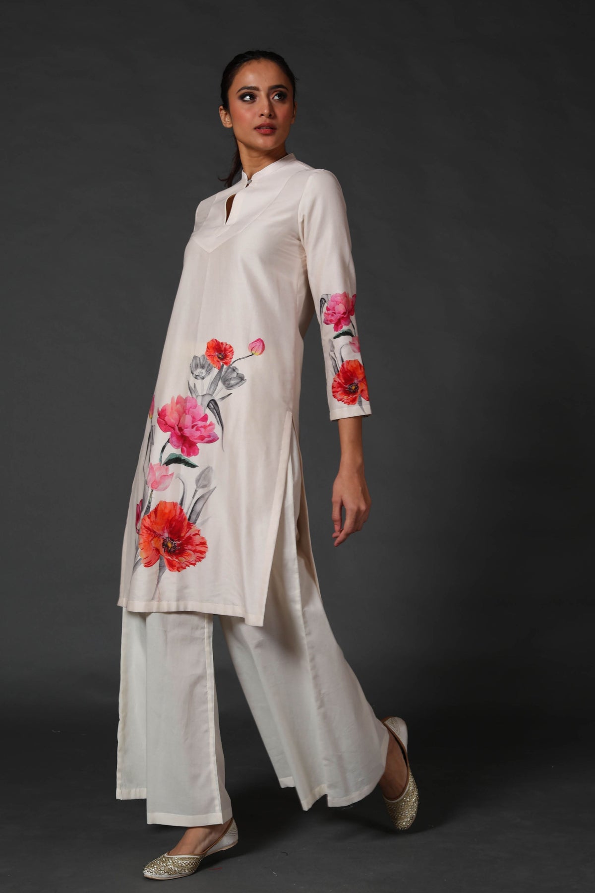 Ivory Floral Printed Tunic Set