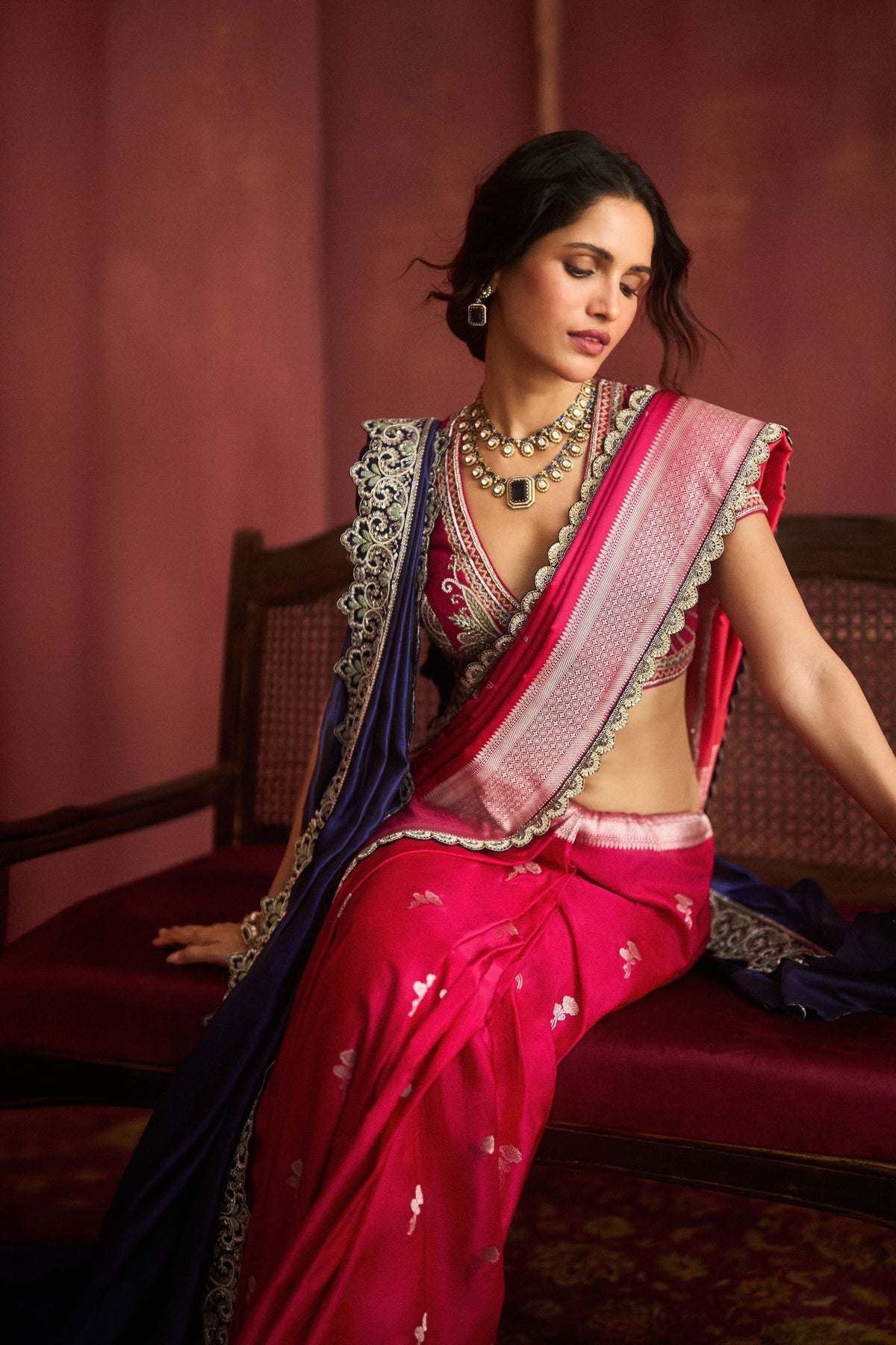 Banarasi Pink Embroidered Saree Set