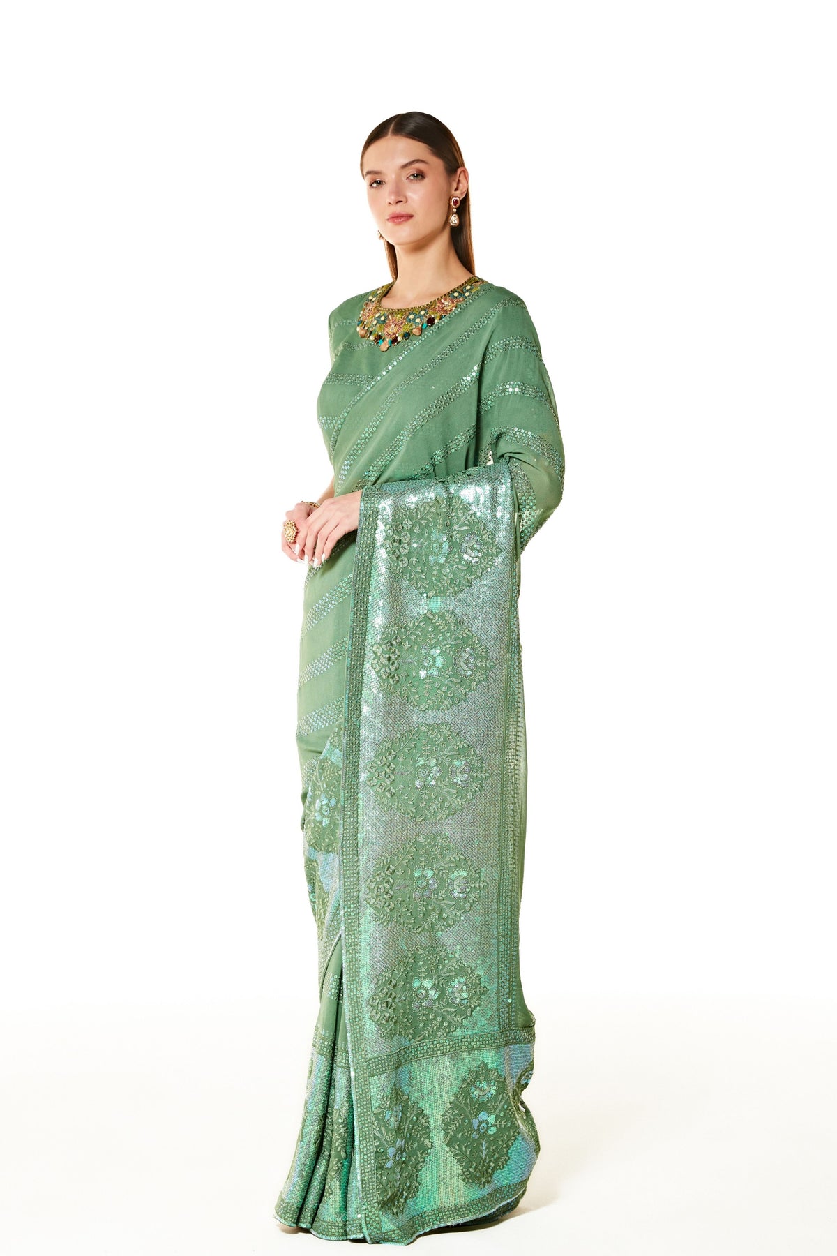 Zaynab Forest Green Saree Set