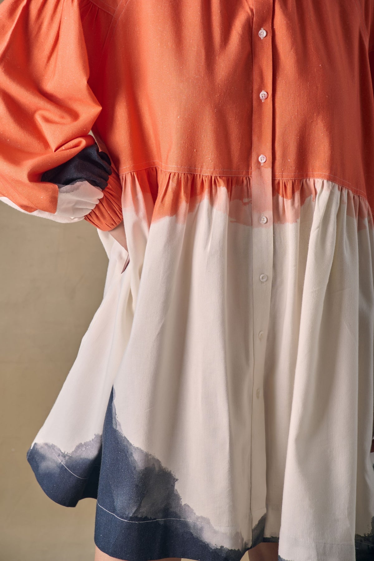 Orange Washed Gathered Dress