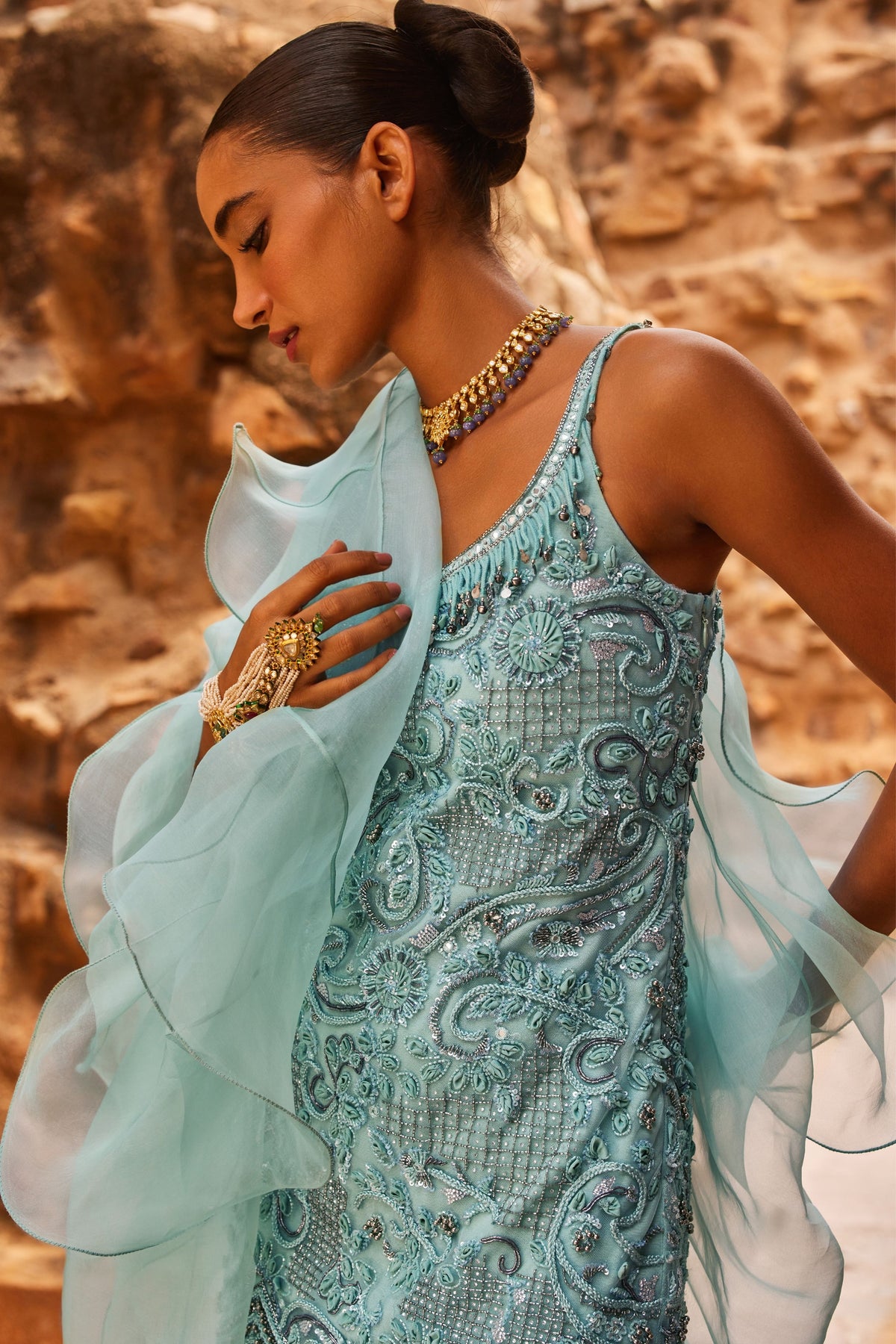 Aqua Sharara Set