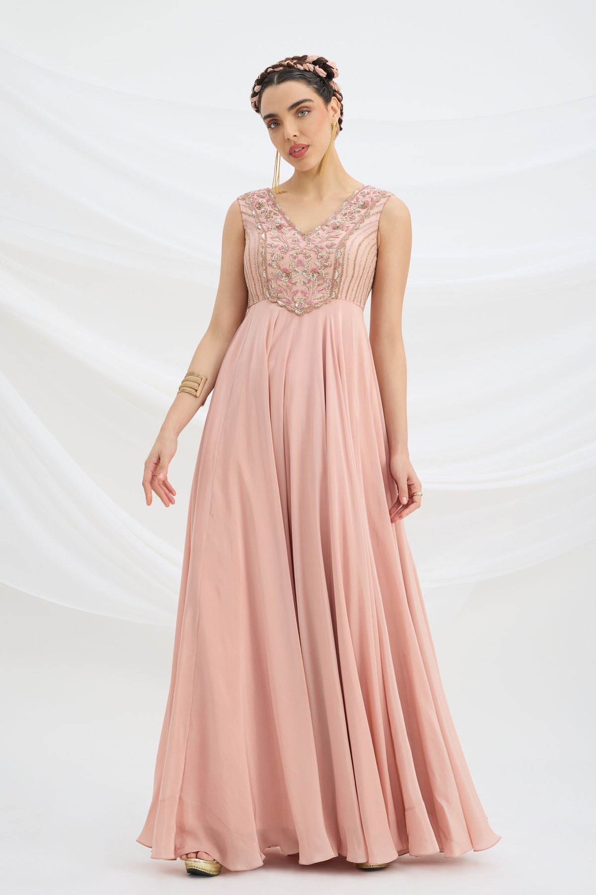 Peach Pink Embroidered Dress
