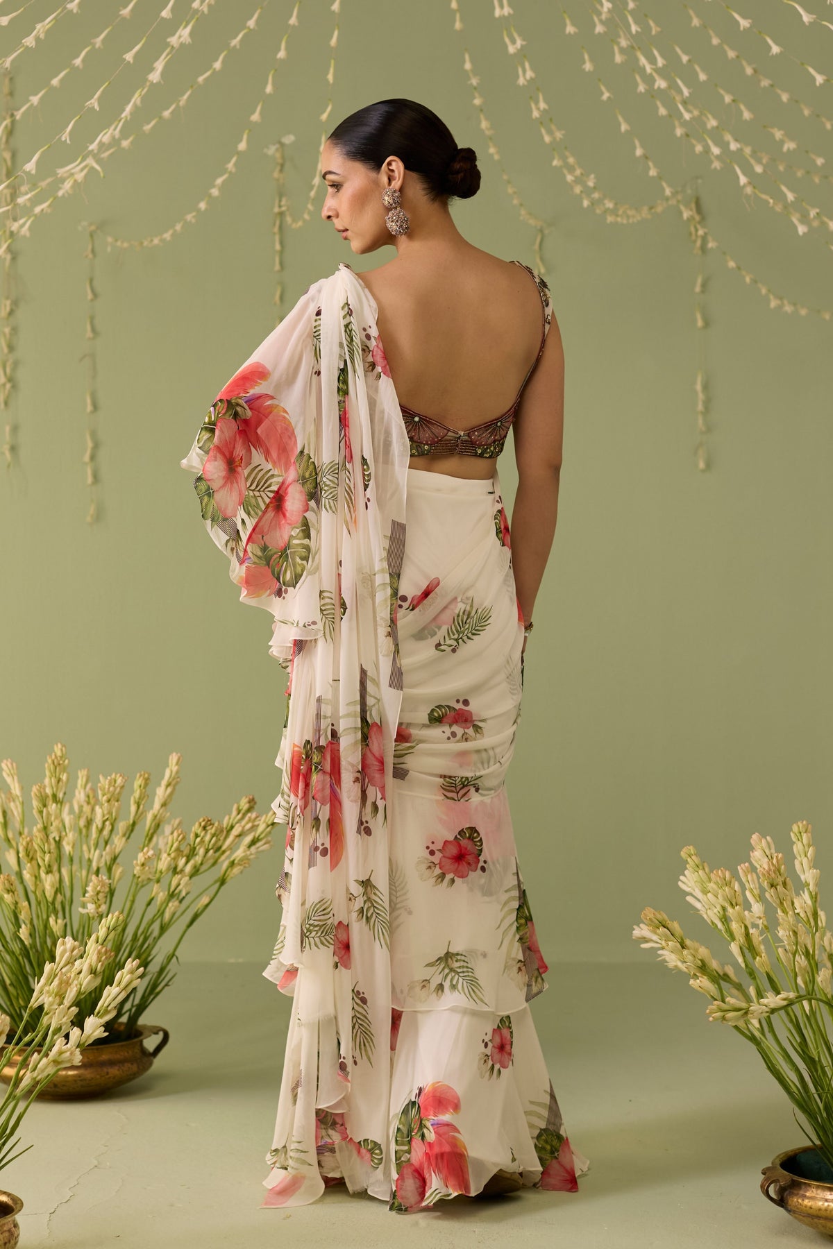 White Draped Saree Set
